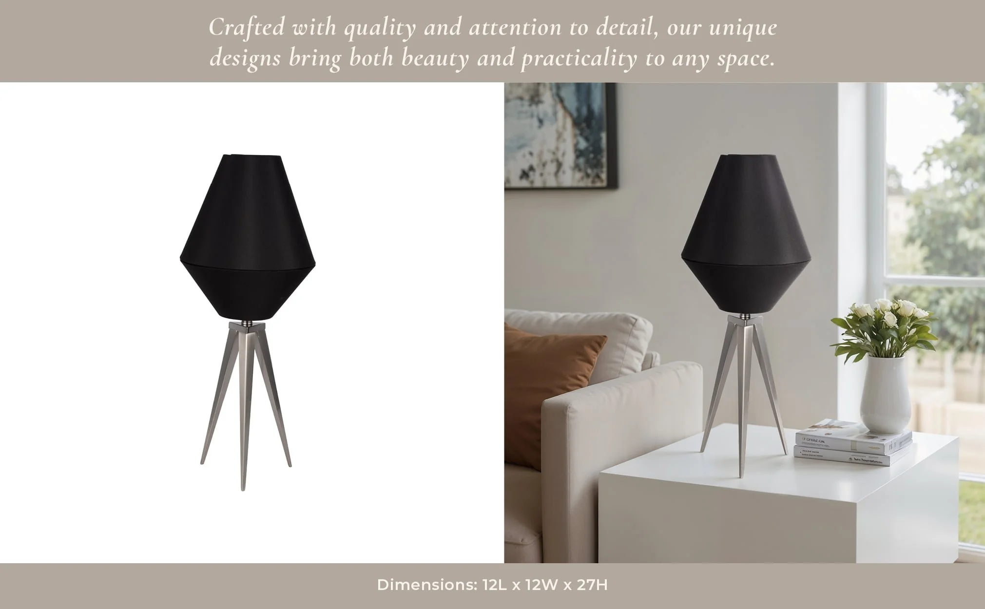 Metal 27" Tripod Table Lamp, Black - Image 9