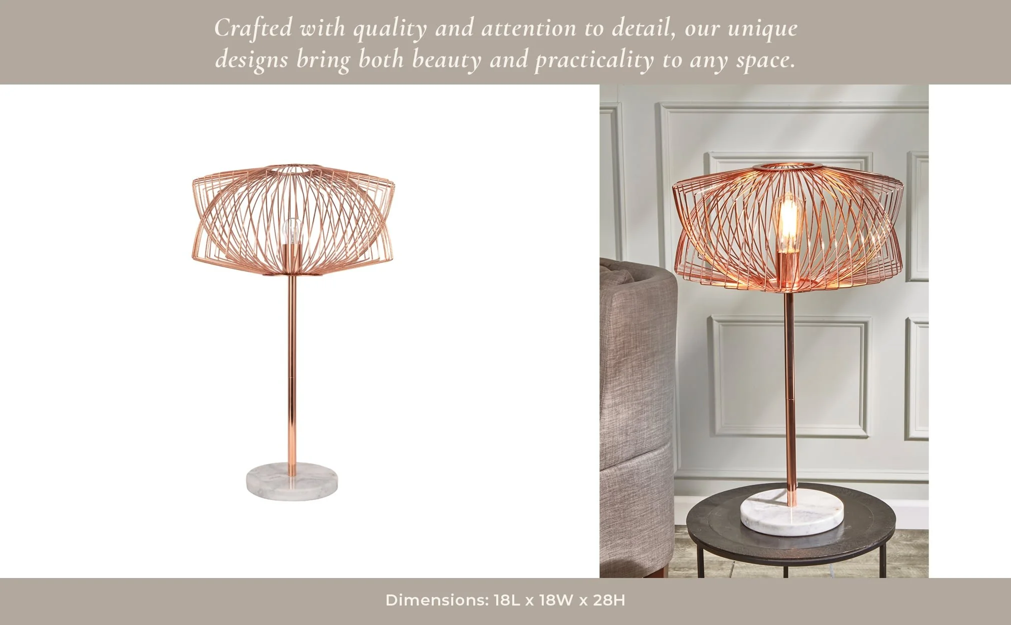 Metal 28" Table Lamp W/cage Shade, Rose Gold - Image 12