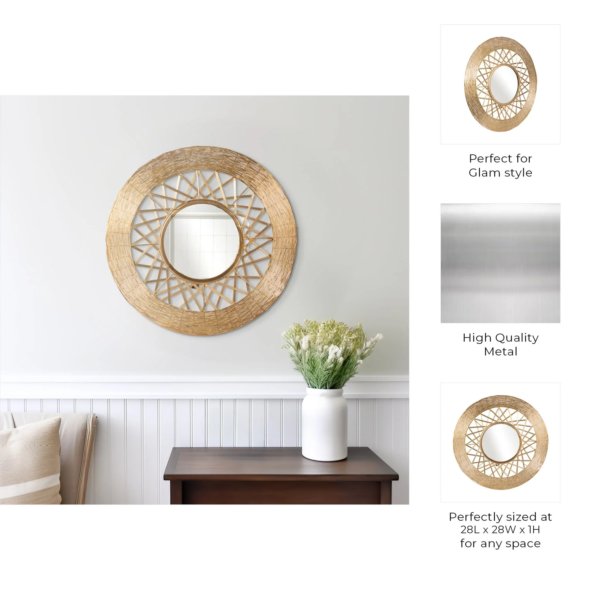 Metal 28" Weave-like Mirror, Gold Wb - Image 7