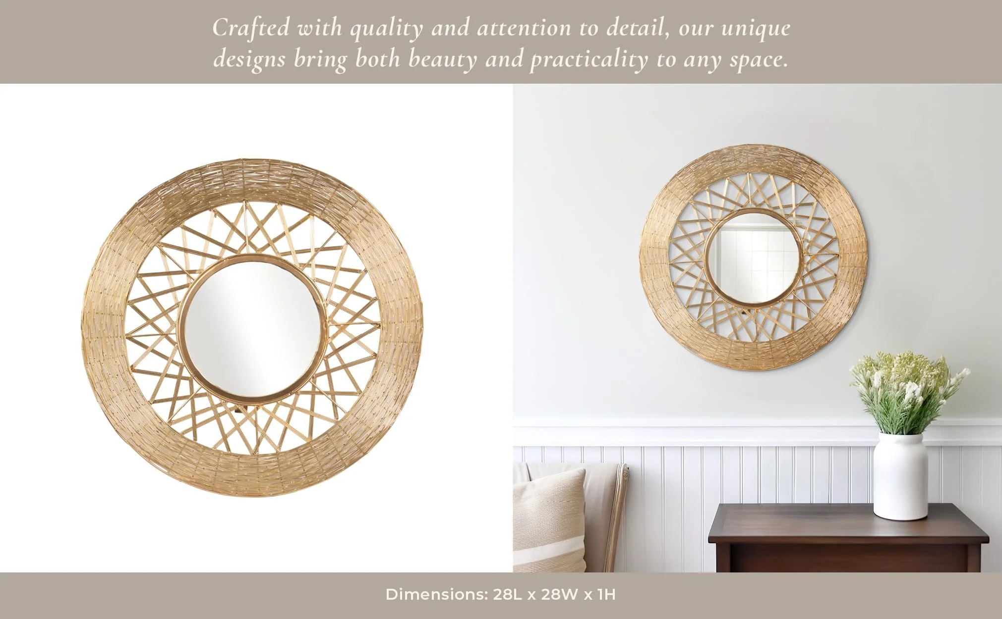 Metal 28" Weave-like Mirror, Gold Wb - Image 9