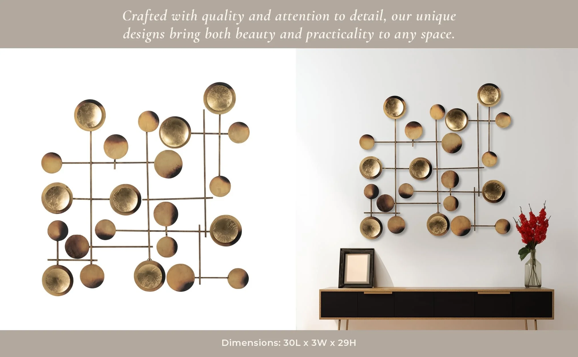 Metal, 29" Circles Metal Wall Deco, Gold - Image 9