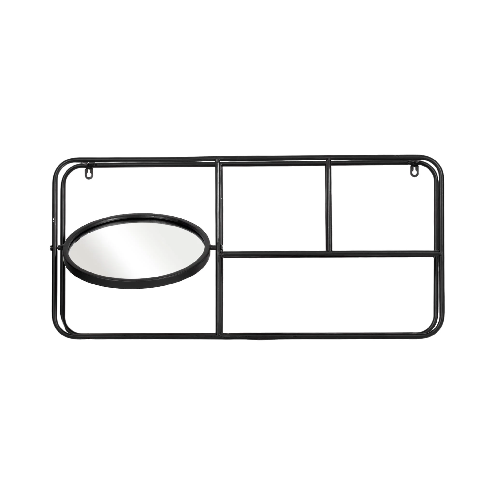 Metal. 29"l Wall Shelf W/ Mirror, Black - Image 2