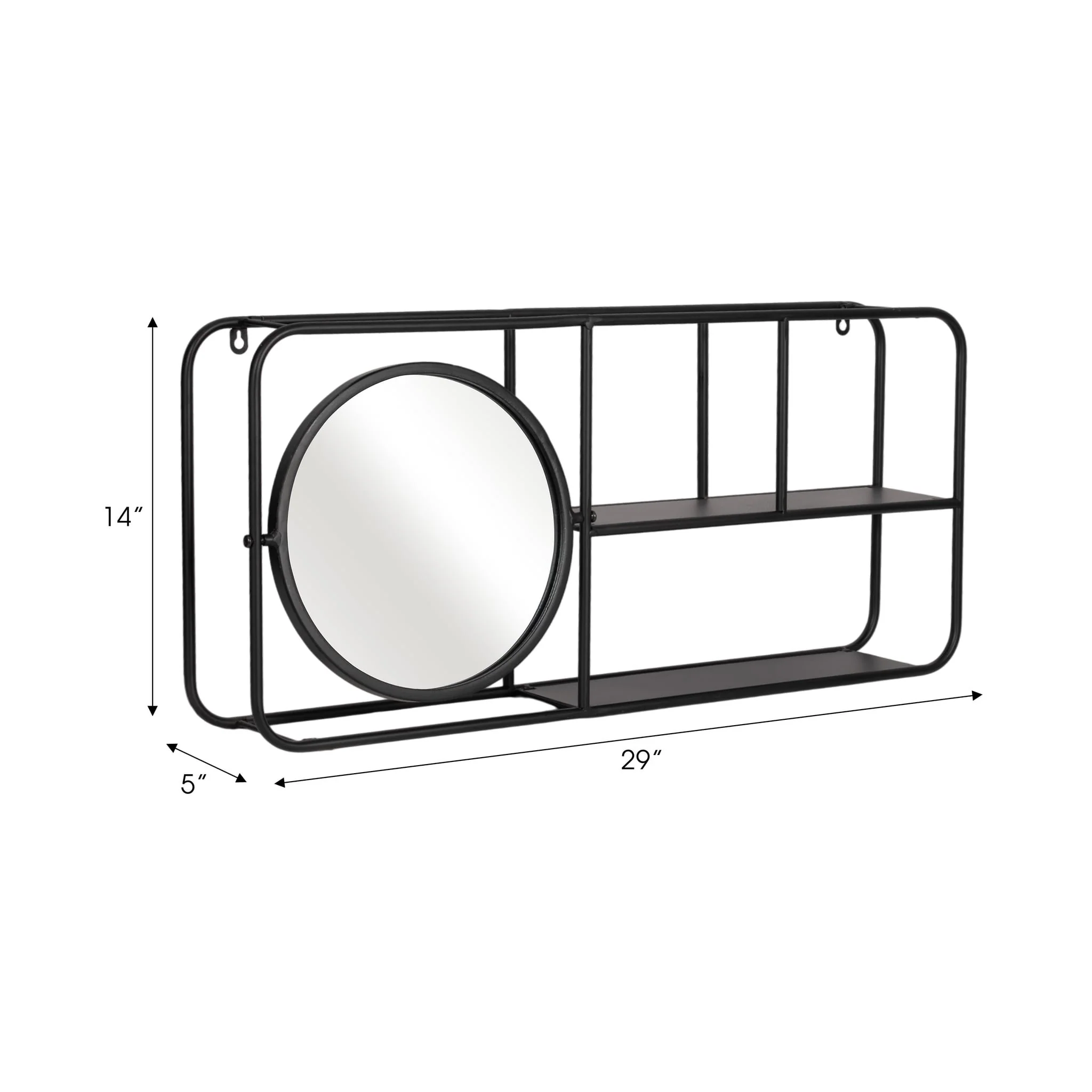 Metal. 29"l Wall Shelf W/ Mirror, Black - Image 7