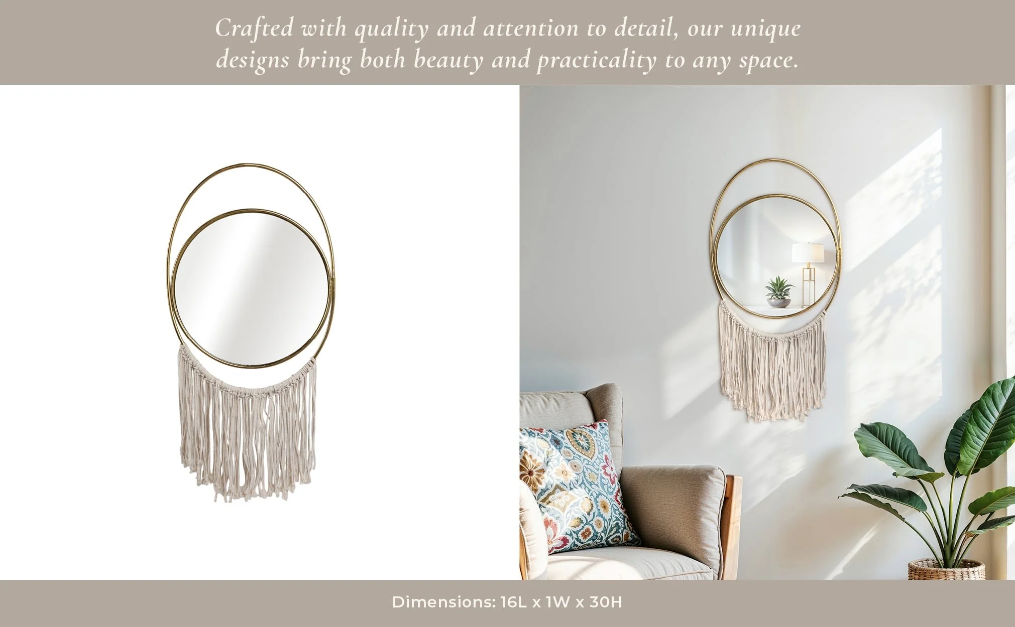 Metal, 30" Mirrored Wall Deco, Gold/natural - Image 10