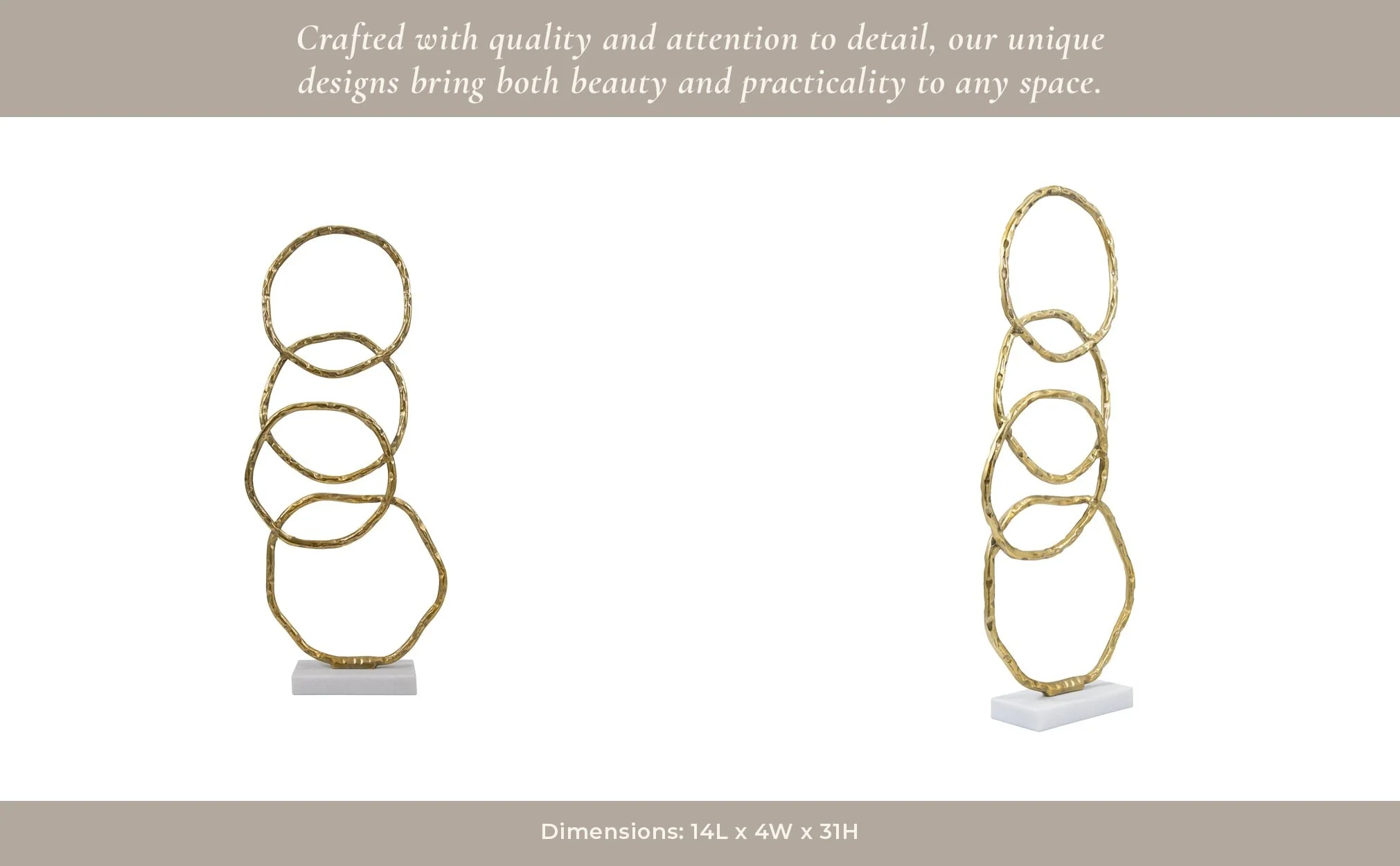 Metal, 31" Multiple Ring With Marble Base, Gold - Image 11