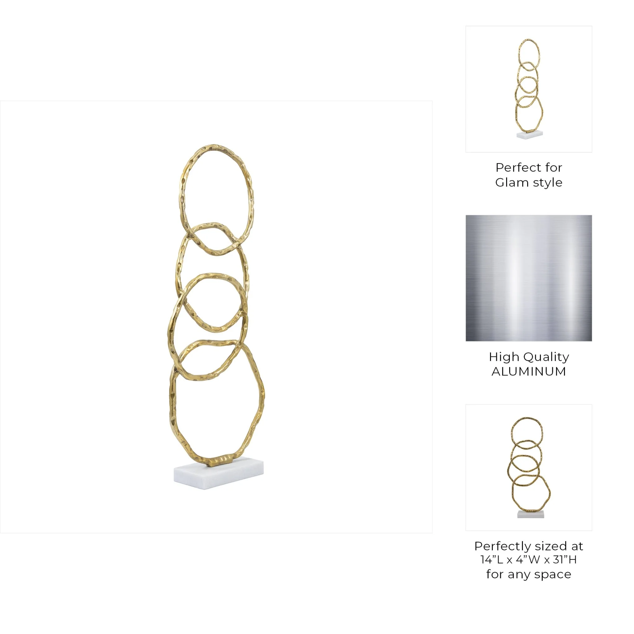 Metal, 31" Multiple Ring With Marble Base, Gold - Image 9