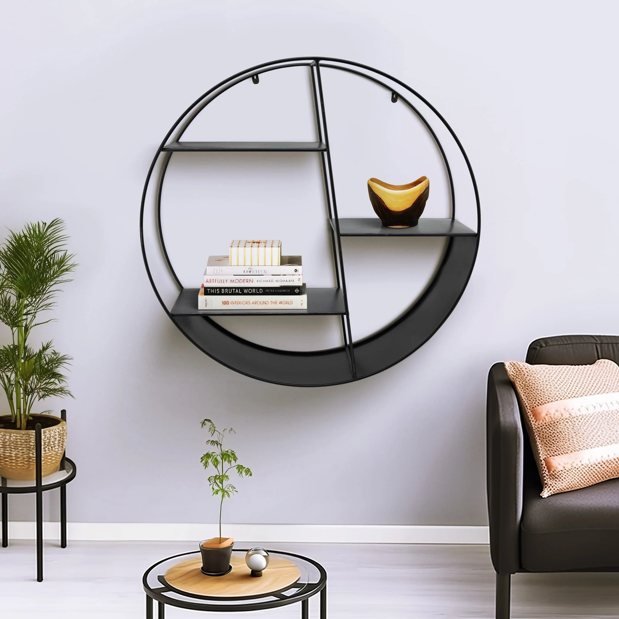 Metal, 32" 4-layered Round Shelf, Black - Image 6