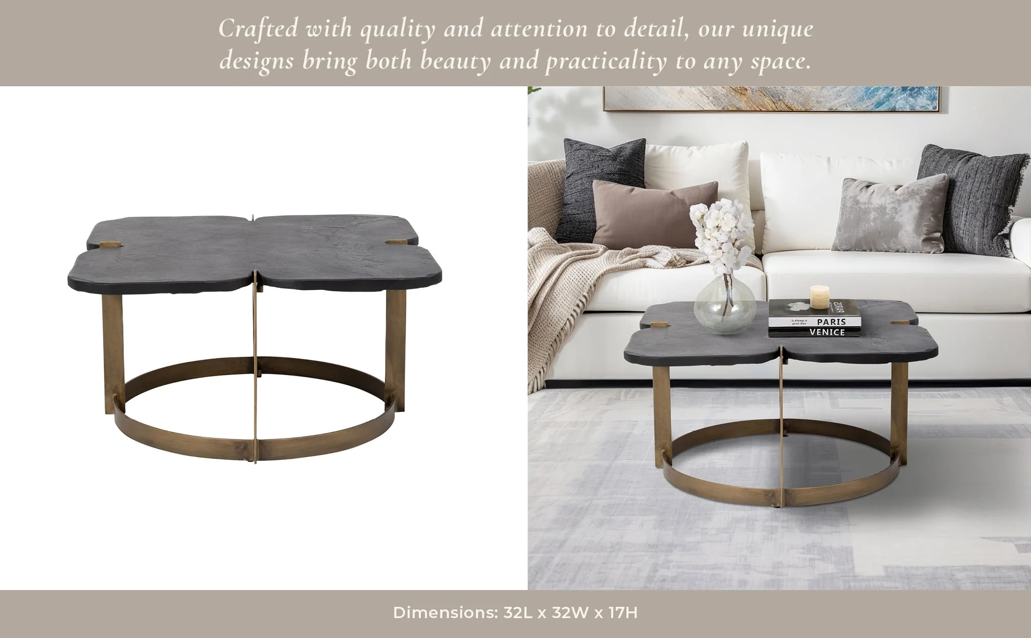 Metal, 32x17  Stone Top Coffee Table, 2boxes - Image 10