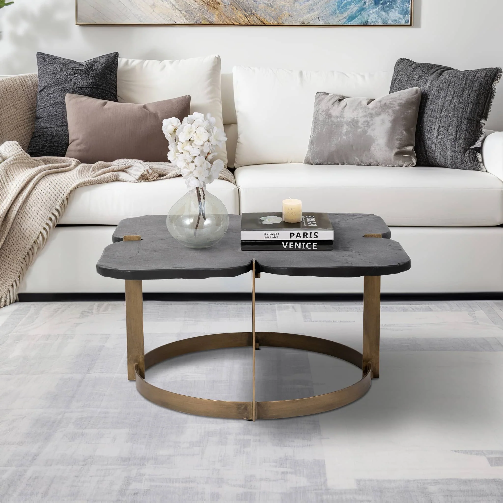 Metal, 32x17  Stone Top Coffee Table, 2boxes - Image 9