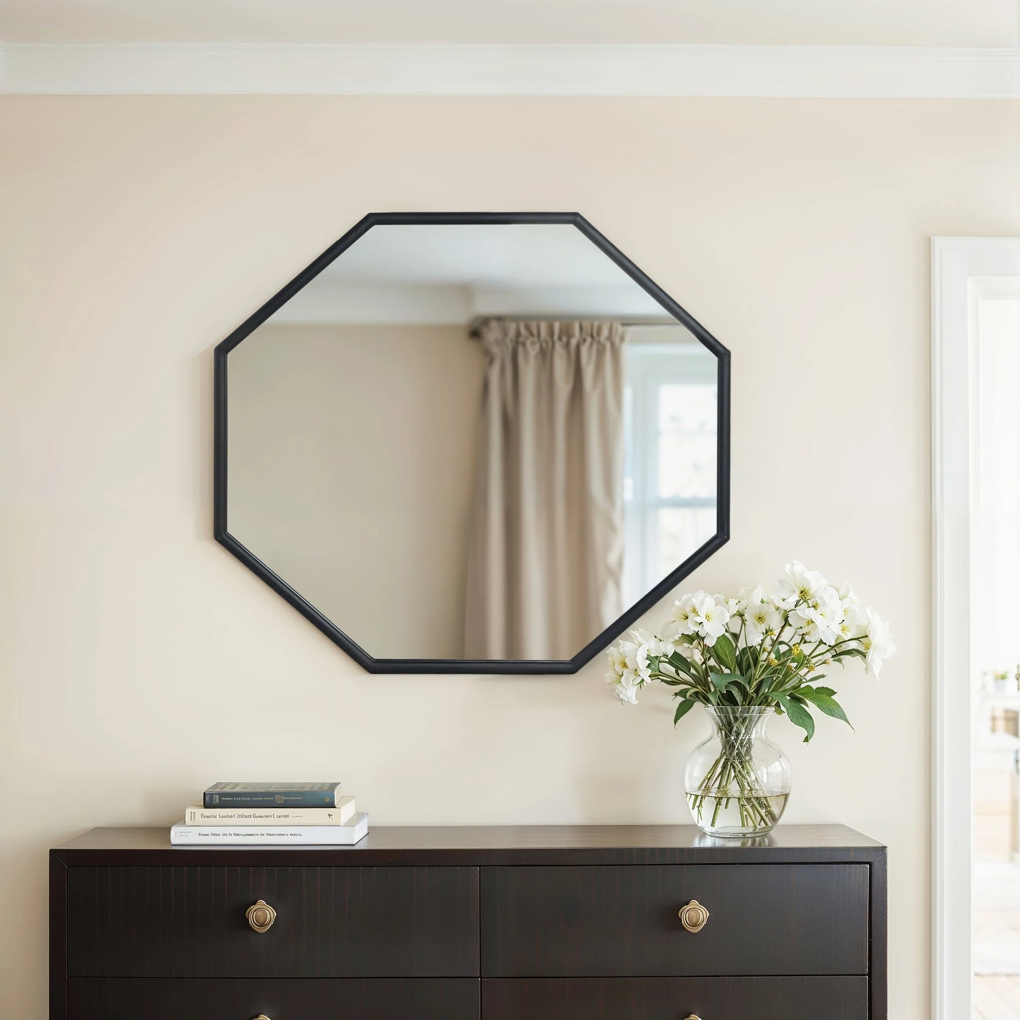 Metal, 32x28 Octagonal Mirror, Black/gld Wb - Image 10