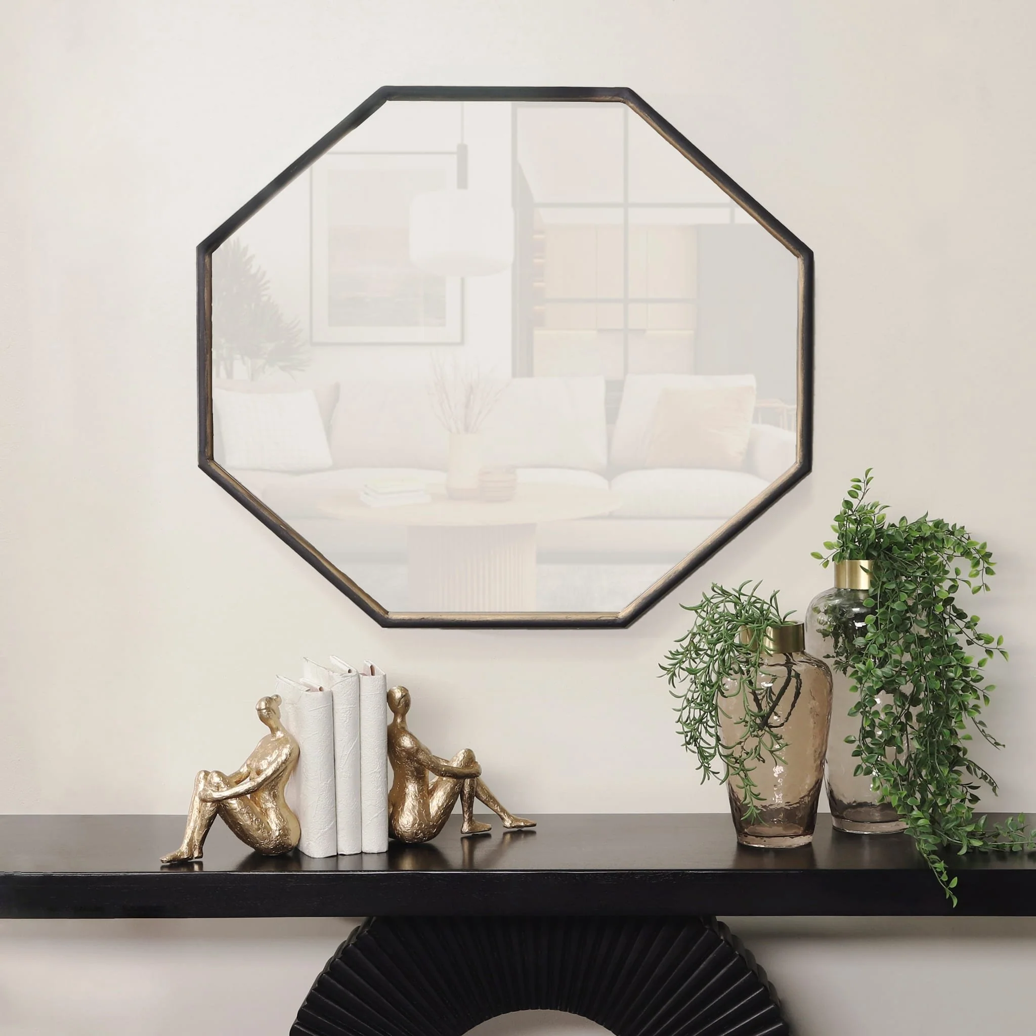 Metal, 32x28 Octagonal Mirror, Black/gld Wb - Image 9