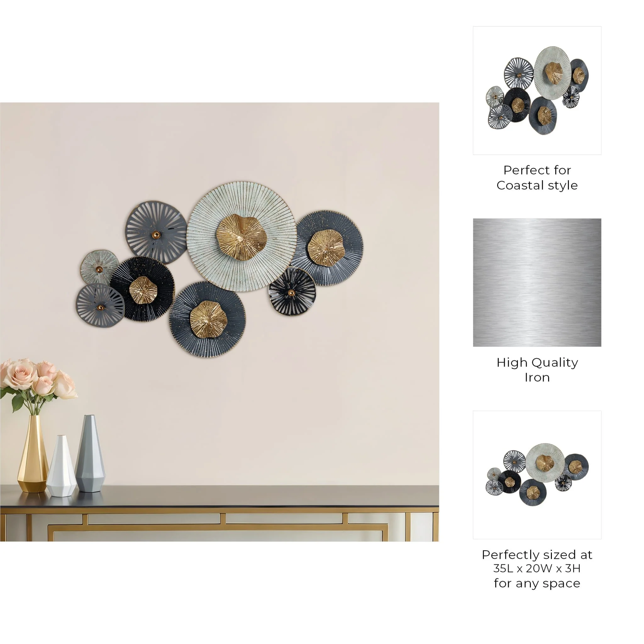 Metal 35" 2-dimensional Lily Pads, Gray Wb - Image 8