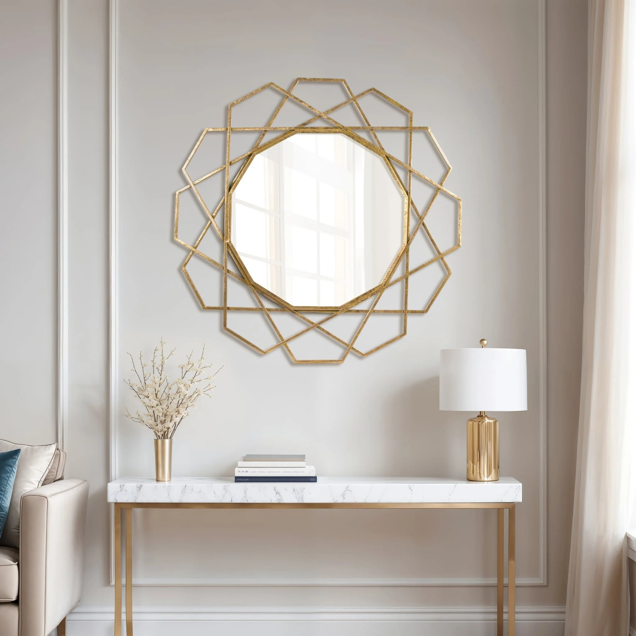 Metal 35" Geometric Mirror, Gold Wb - Image 8