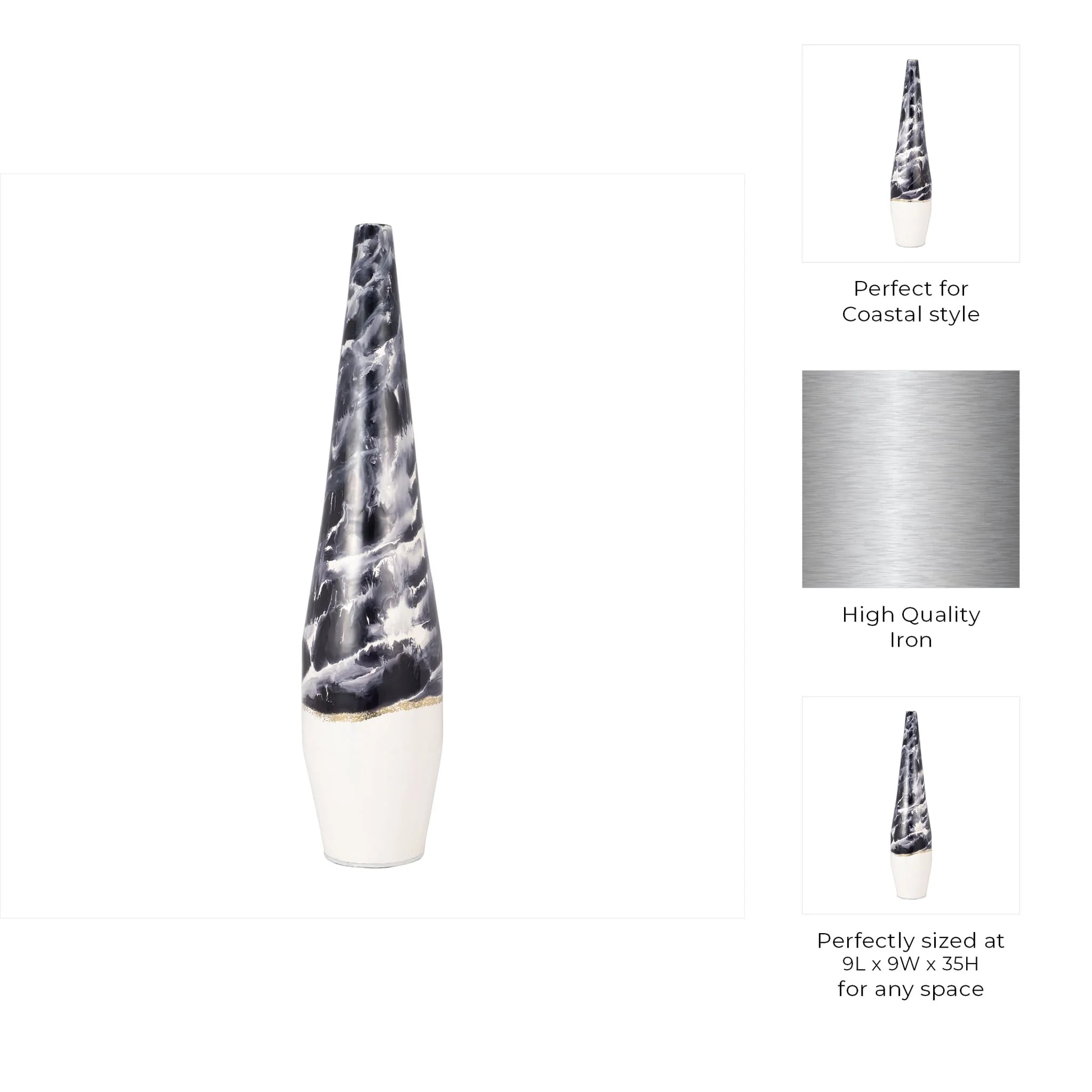 Metal, 35" Neptune Floor Vase, Ivory/navy - Image 9