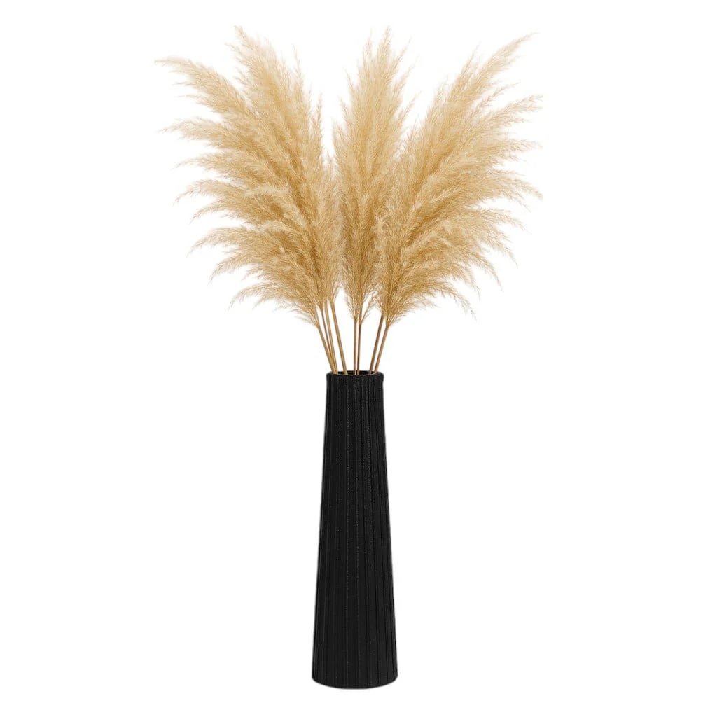 Metal, 35" Ribbed Floor Vase, Black - Image 2