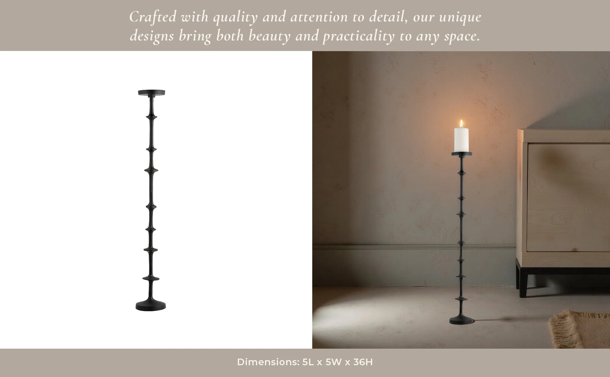 Metal, 36" Abacus Floor Pillar Candleholder, Black - Image 12