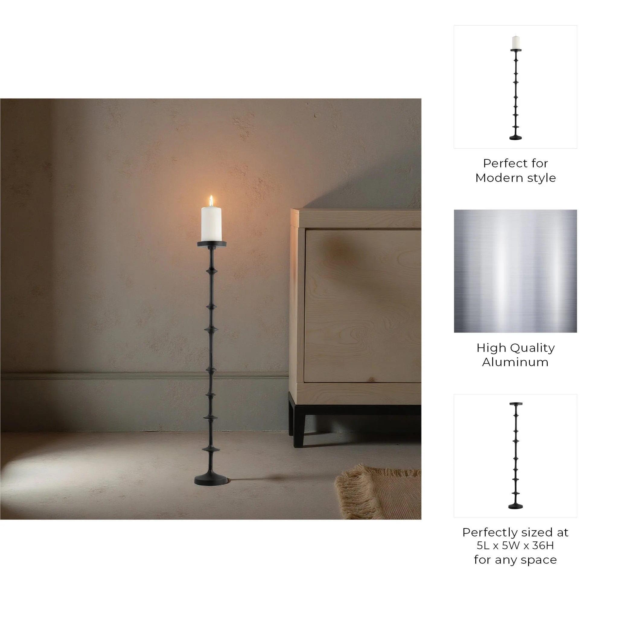Metal, 36" Abacus Floor Pillar Candleholder, Black - Image 9