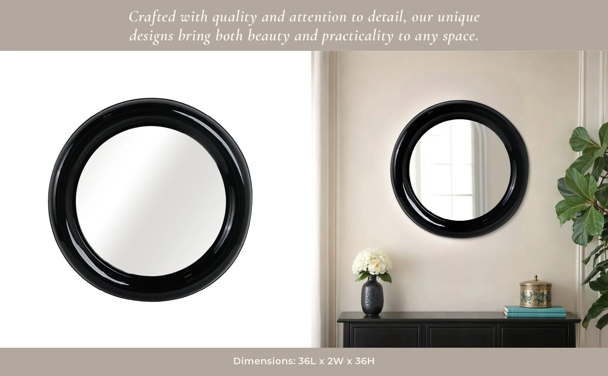 Metal 36" Round Mirror, Black - Image 10