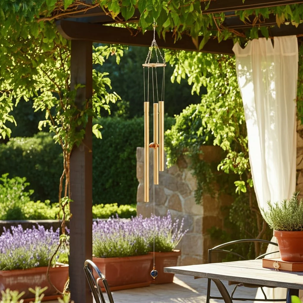 Metal, 43" 5-pipes Windchime, Antique Gold - Image 11