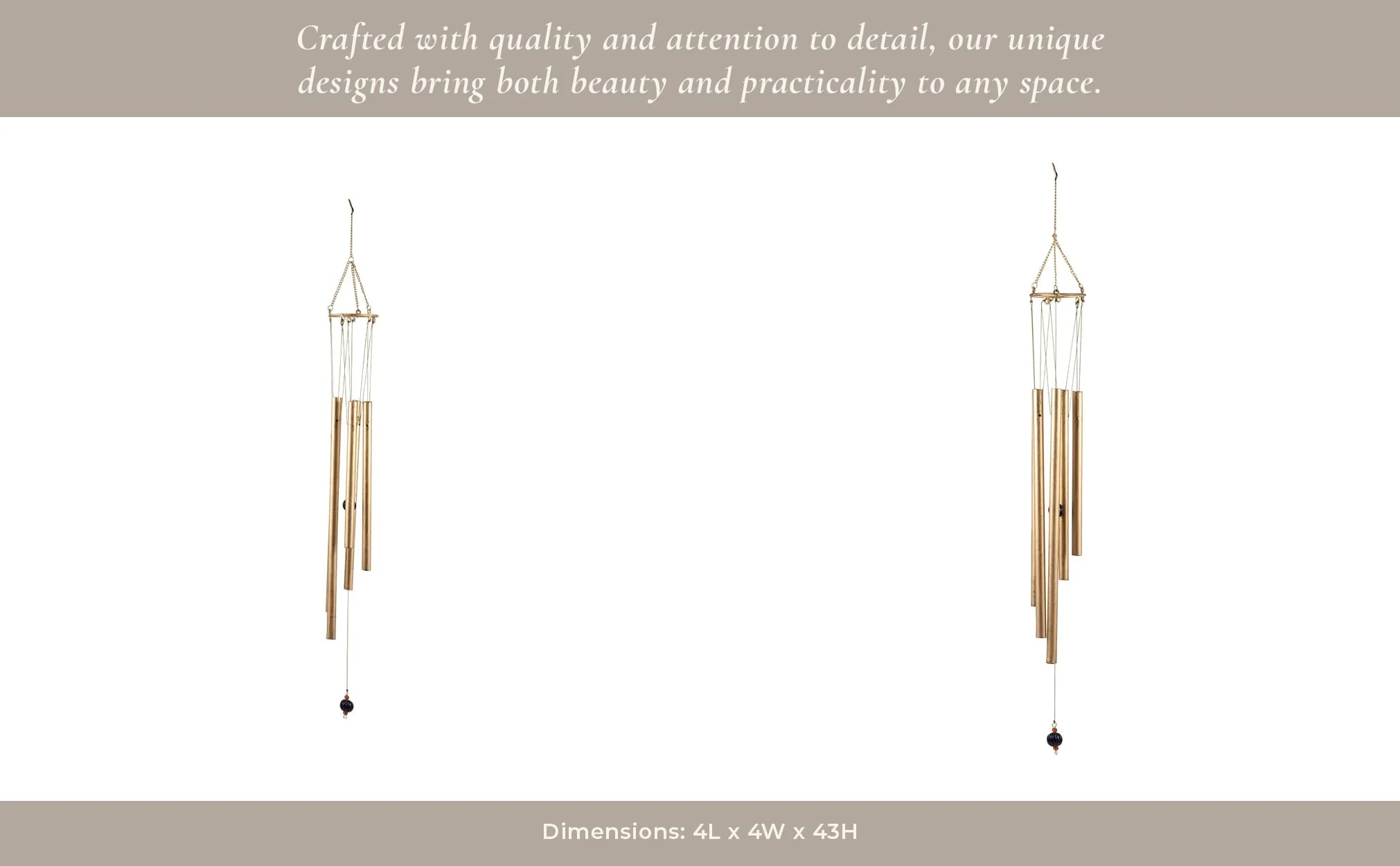 Metal, 43" 5-pipes Windchime, Antique Gold - Image 13