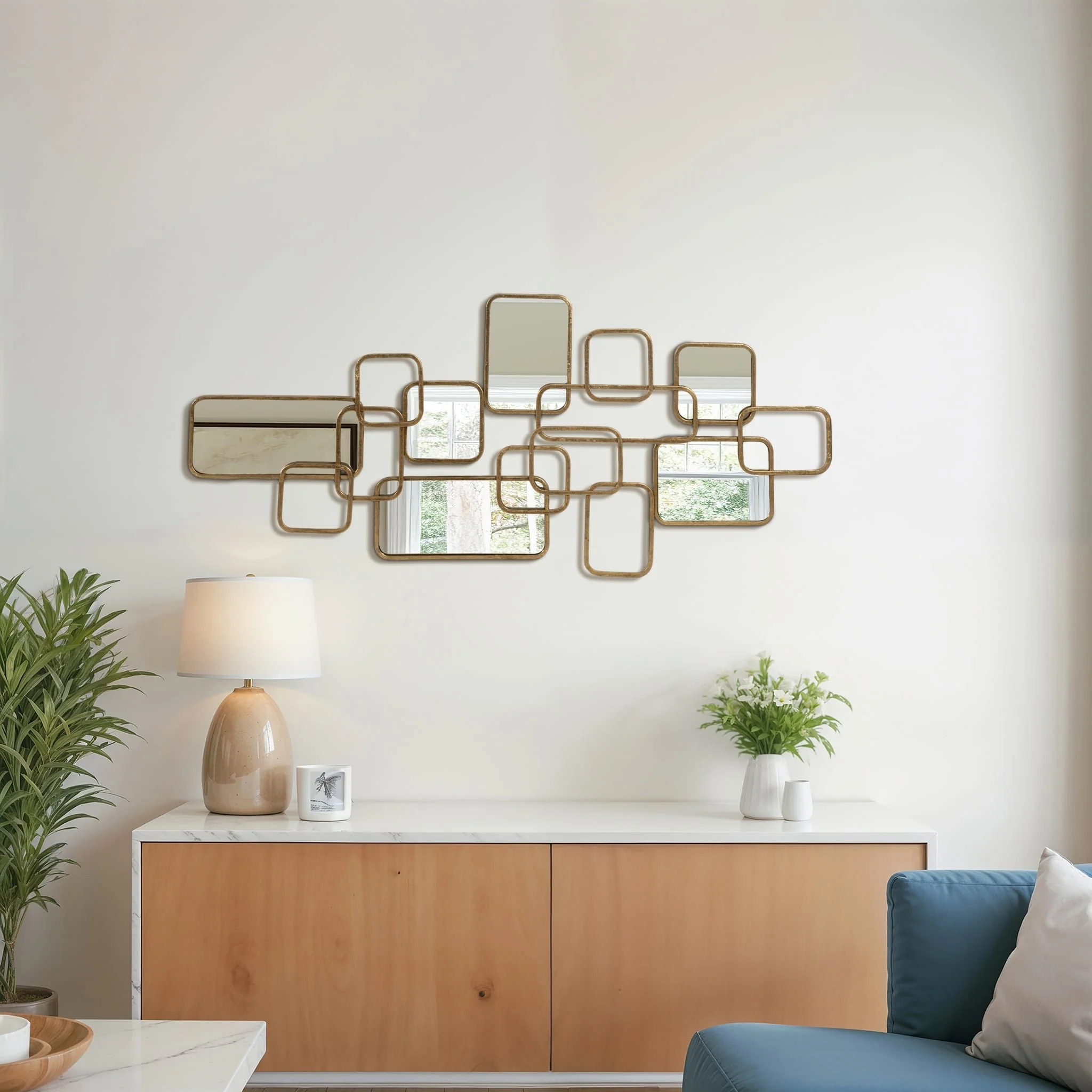 Metal, 46x20 Wall Accent W/ Mirrors, Gold Wb - Image 9