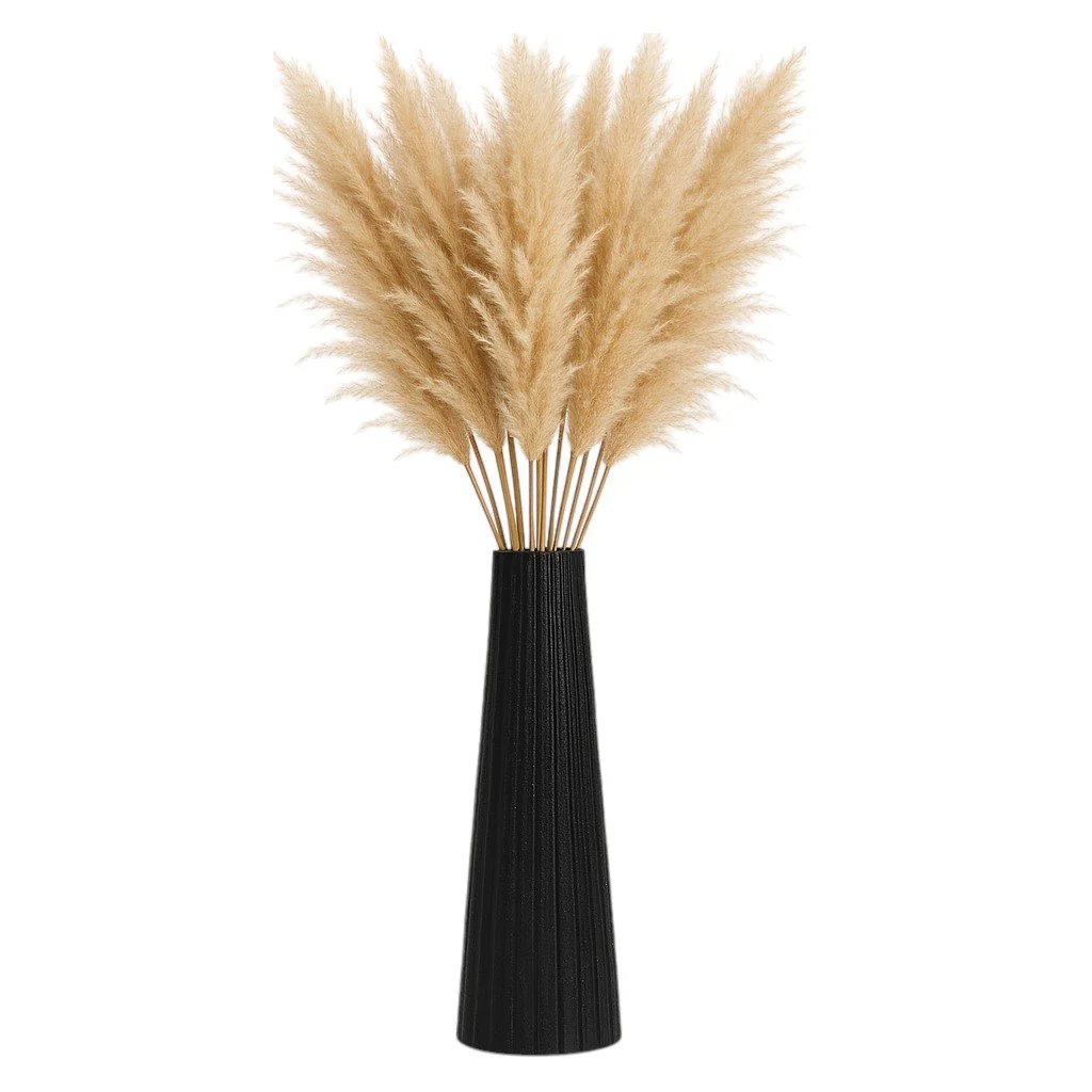 Metal, 48" Ribbed Floor Vase, Black - Image 2