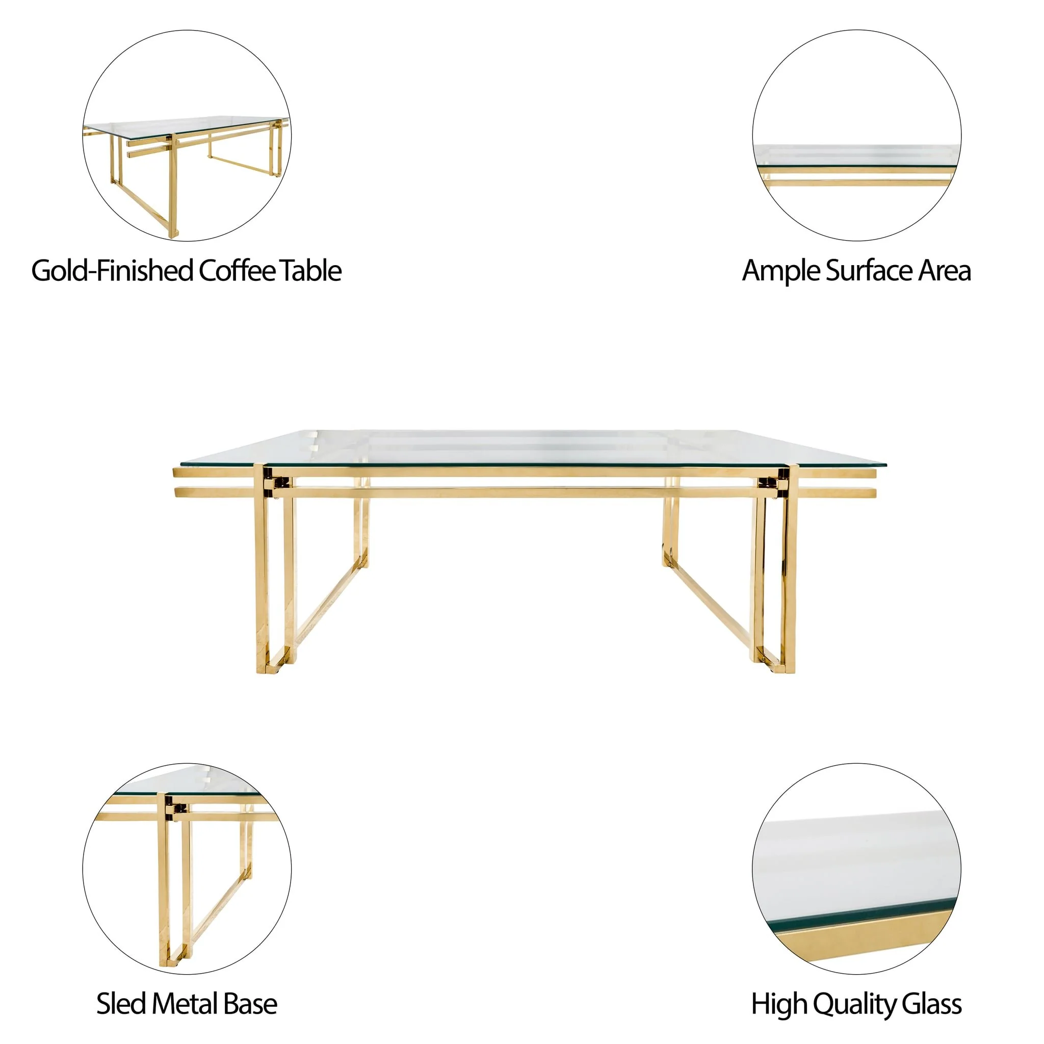 Metal 55" Coffee Table, Gold - Image 4