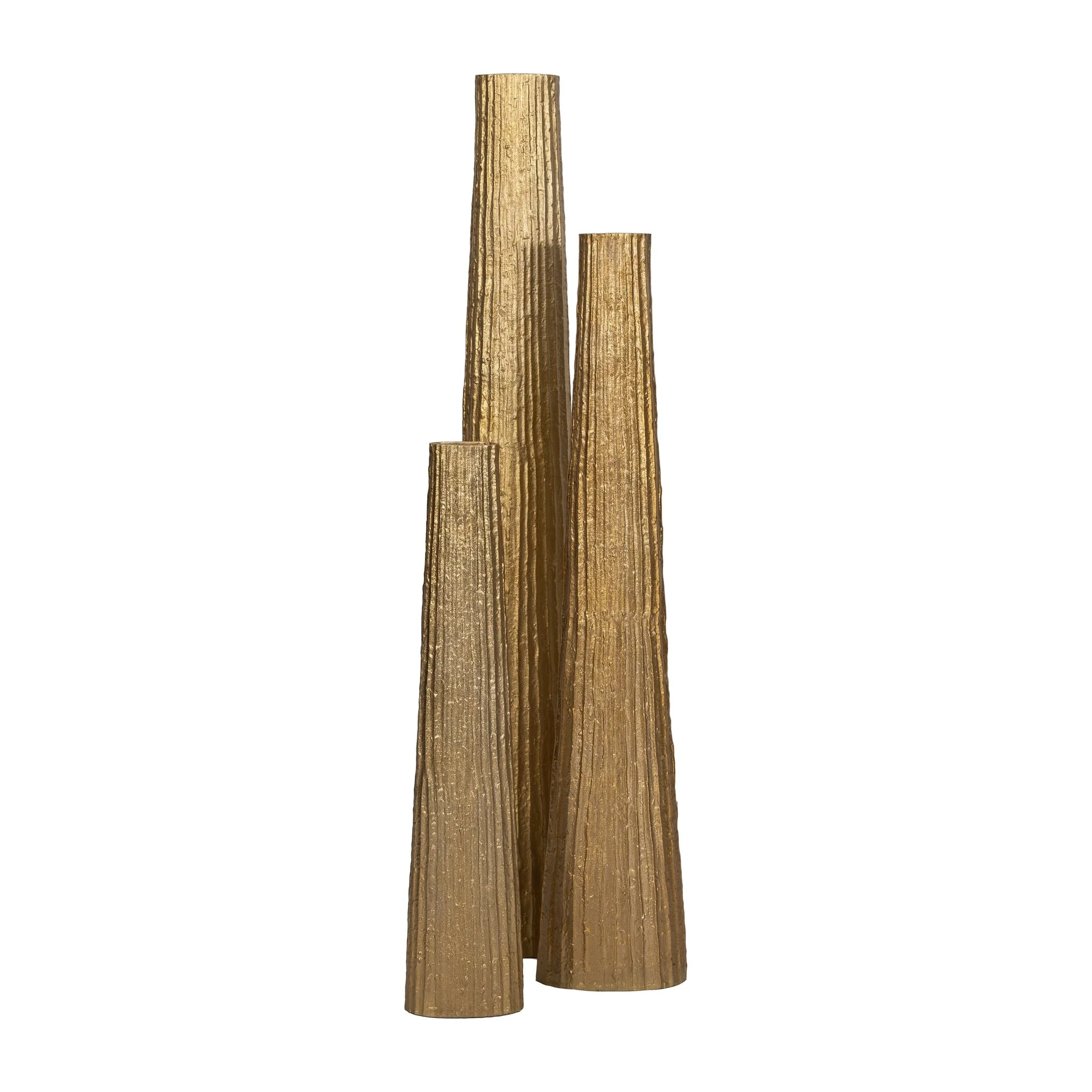 Metal, 58" Ribbed Floor Vase, Gold - Image 8