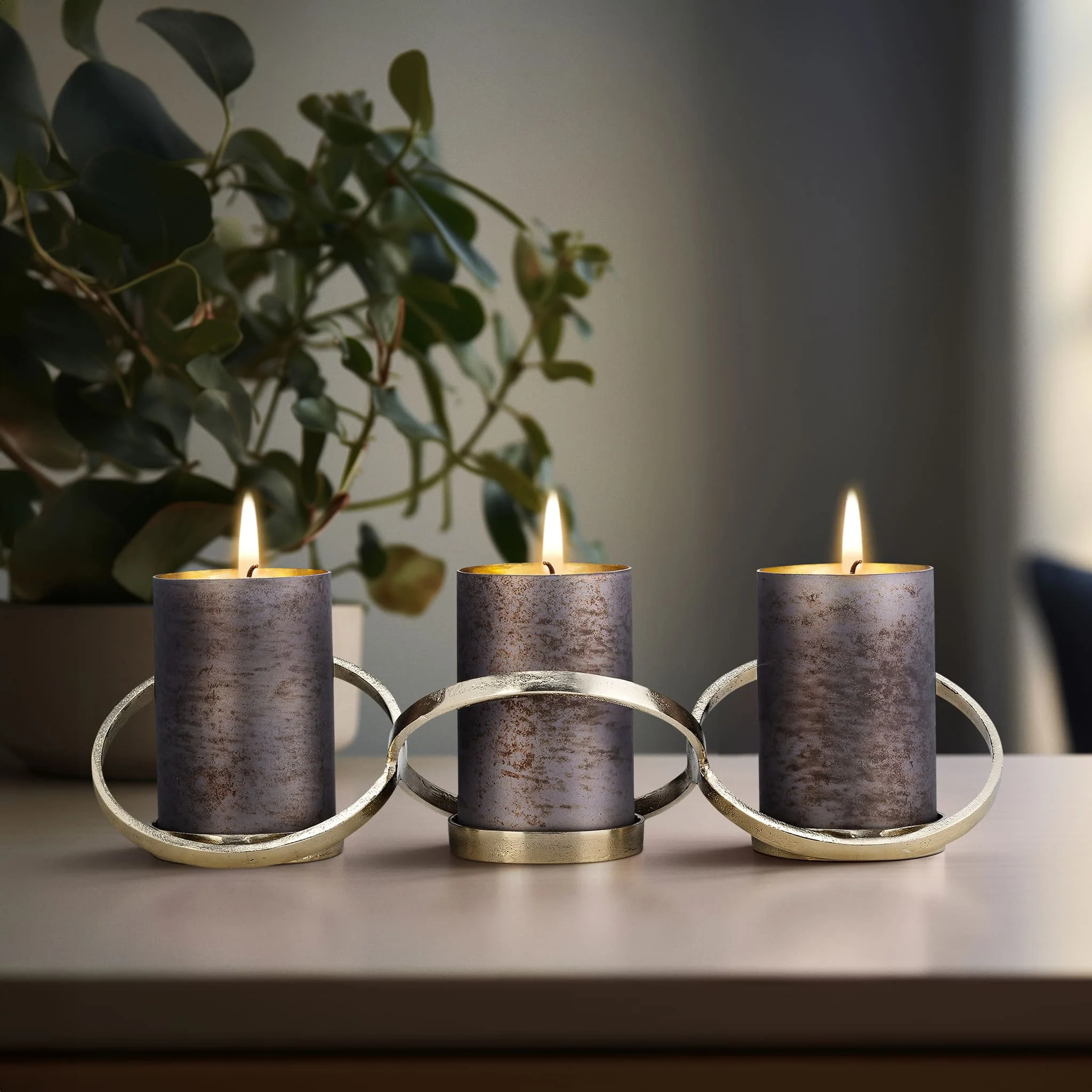 Metal,6",abstract Ring Candle Holder,gold - Image 11