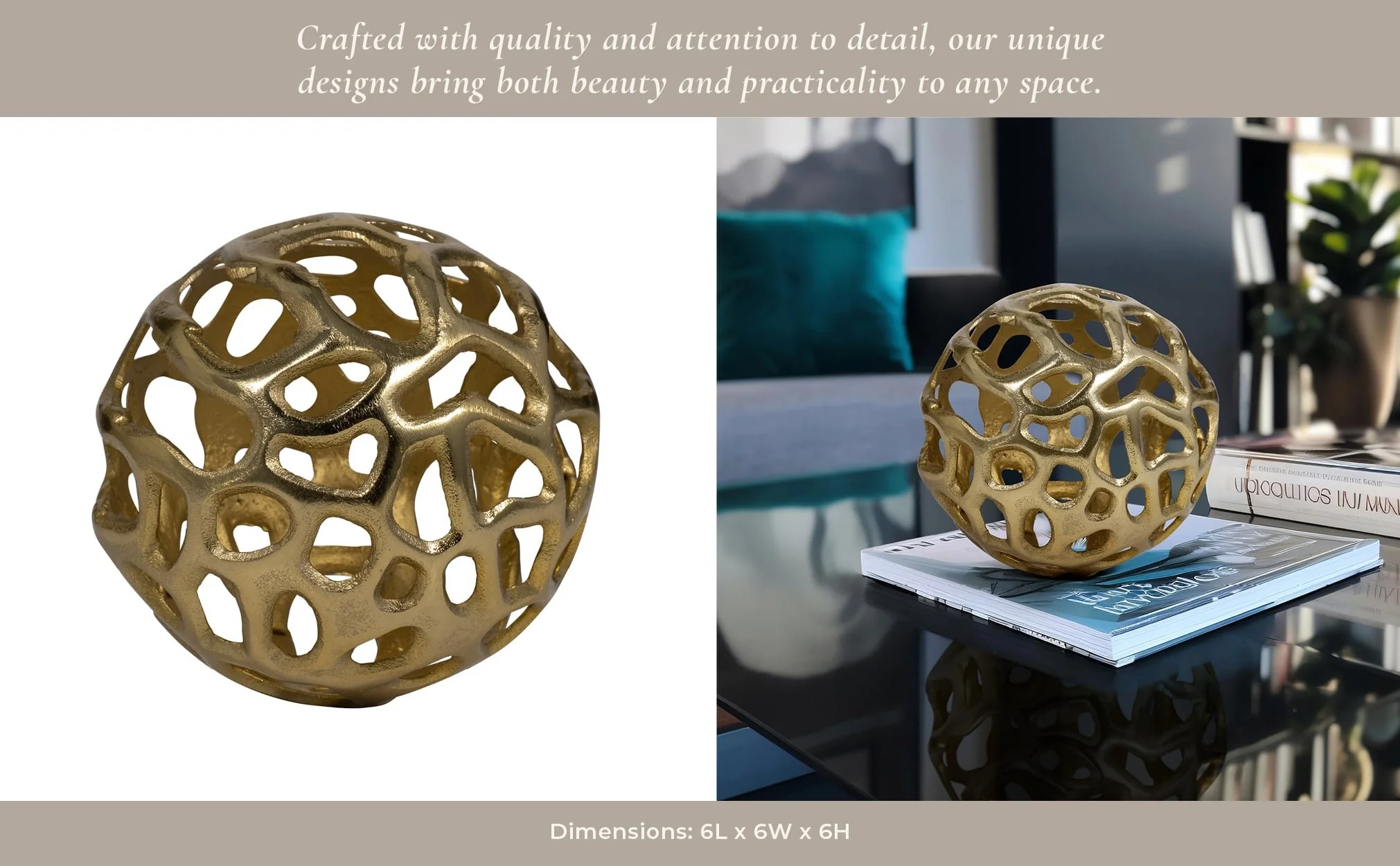 Metal, 6" Cut-out Orb, Gold - Image 10