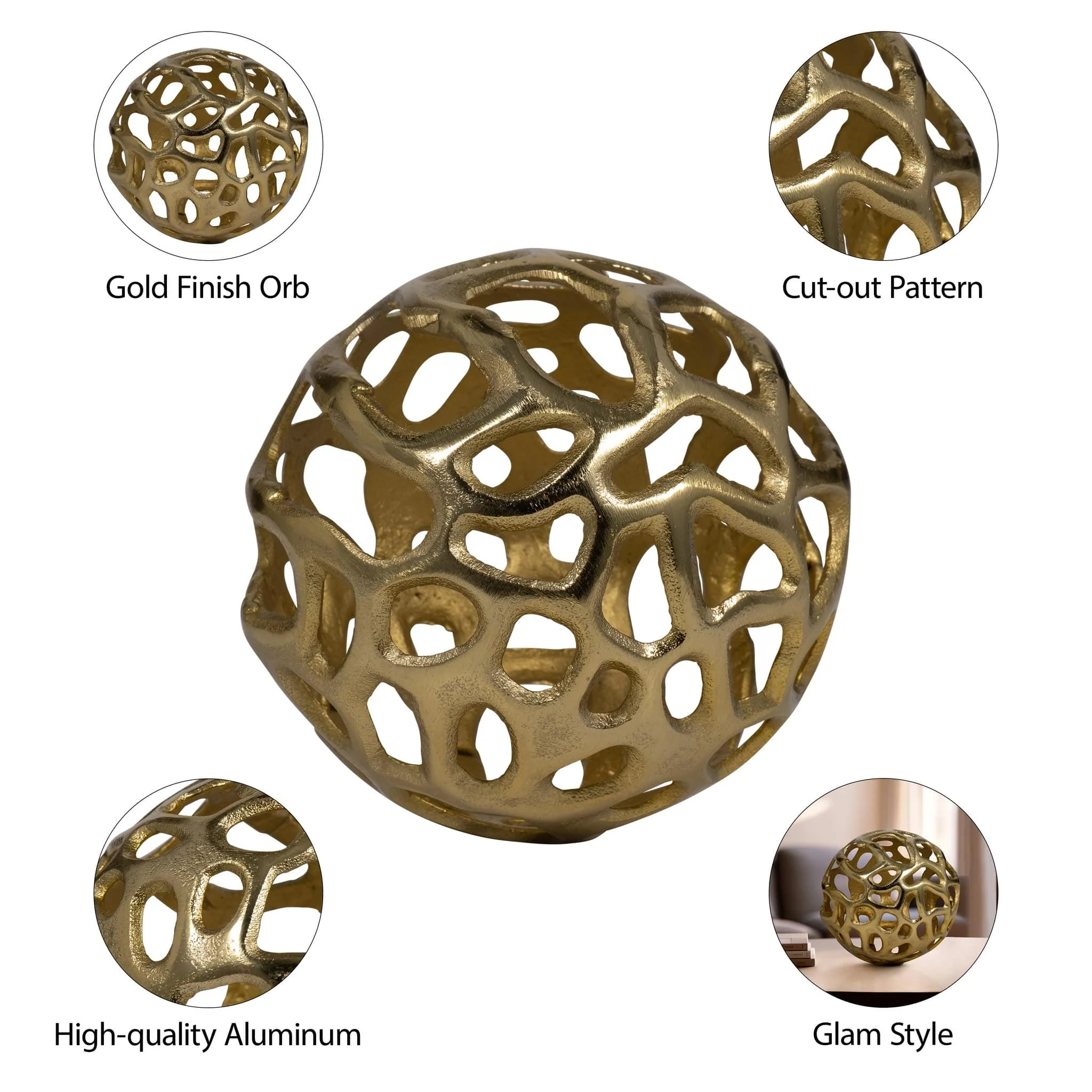 Metal, 6" Cut-out Orb, Gold - Image 9