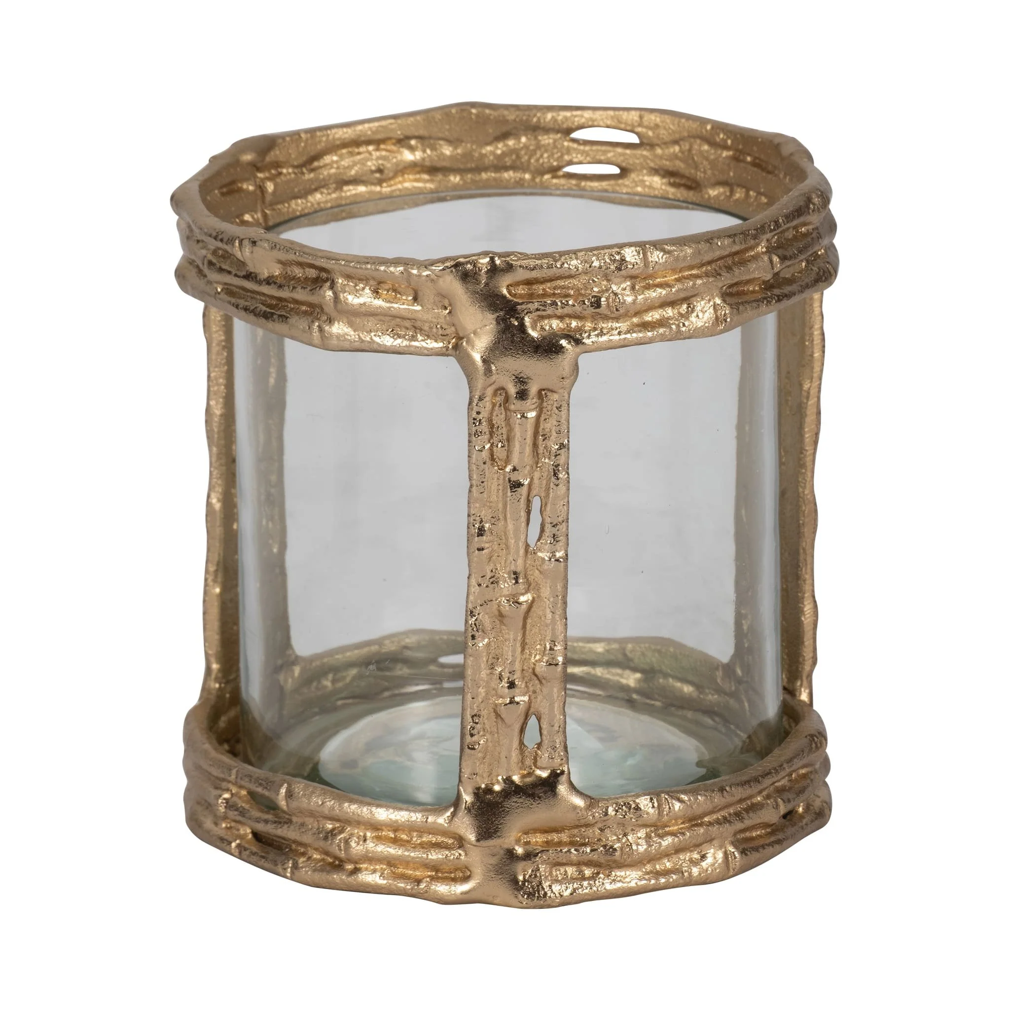 Metal, 6" Hurricane W Glass, Gold - Image 3