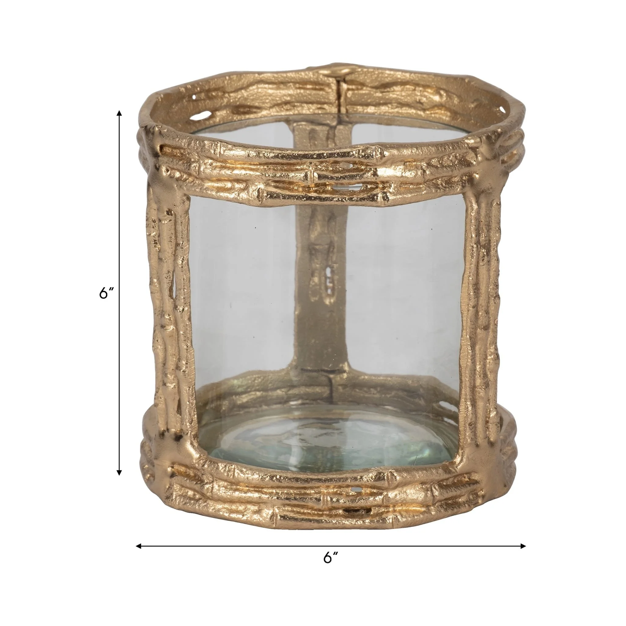 Metal, 6" Hurricane W Glass, Gold - Image 7