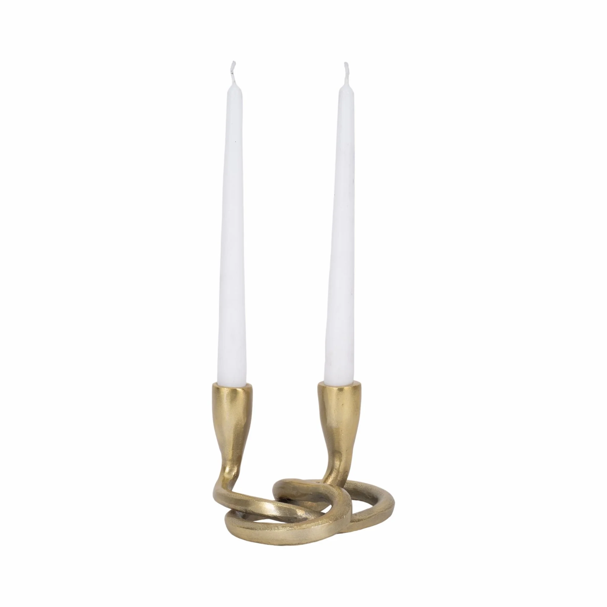 Metal, 6" Knotted 2-taper Candleholder, Gold - Image 2