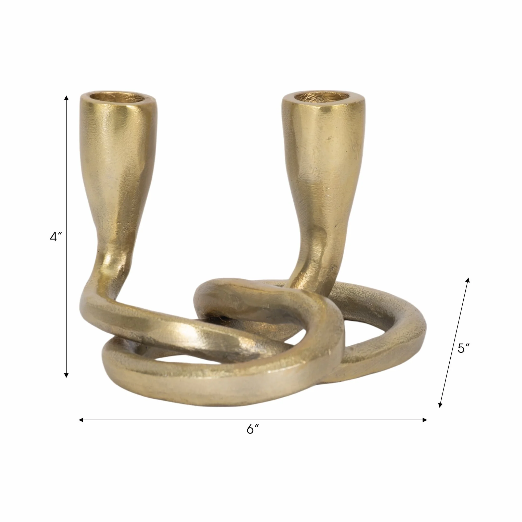 Metal, 6" Knotted 2-taper Candleholder, Gold - Image 7