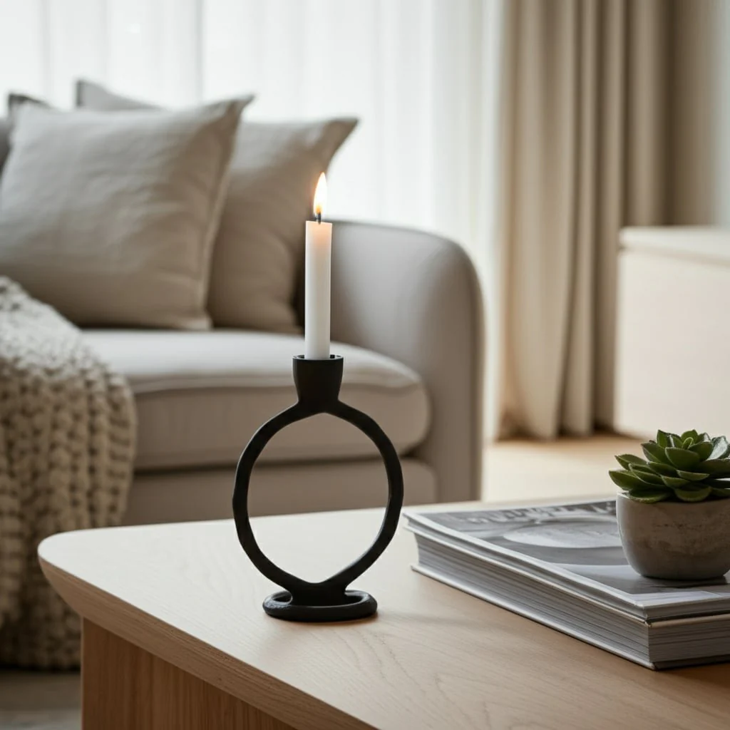 Metal, 6" Round Ring Taper Candleholder, Black - Image 11
