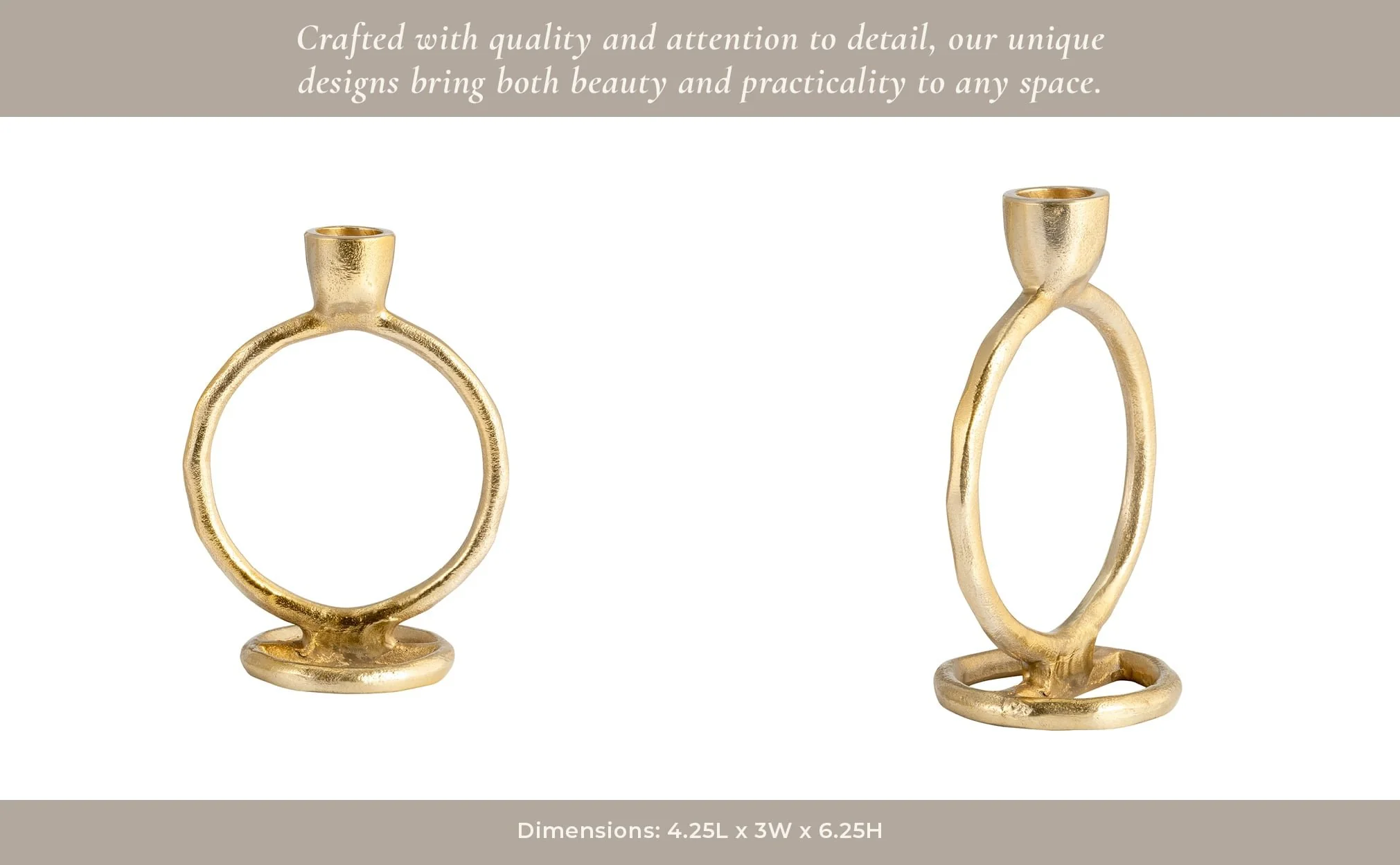 Metal, 6" Round Ring Taper Candleholder, Gold - Image 13