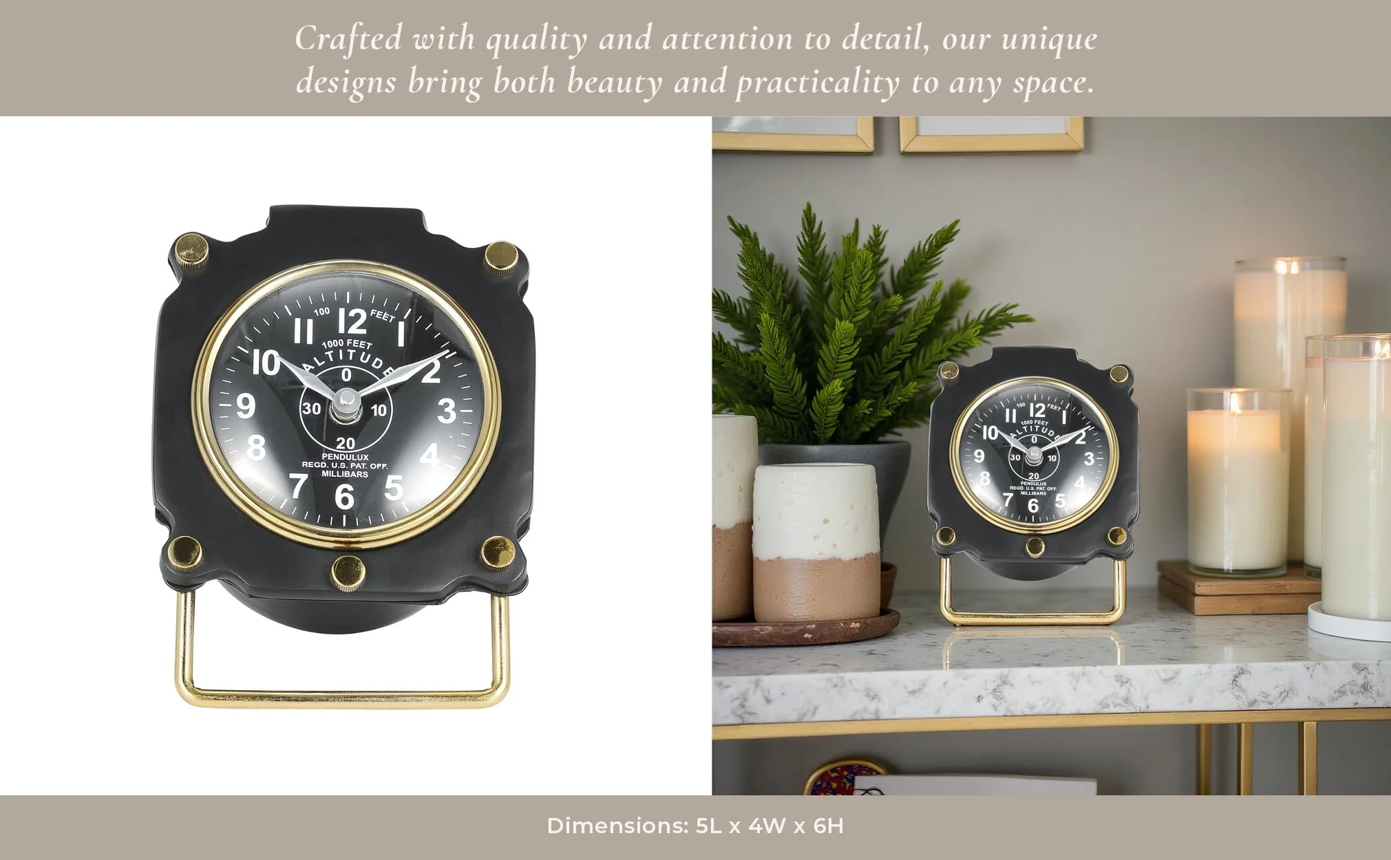 Metal, 6"h Altimeter Table Clock, Black - Image 14