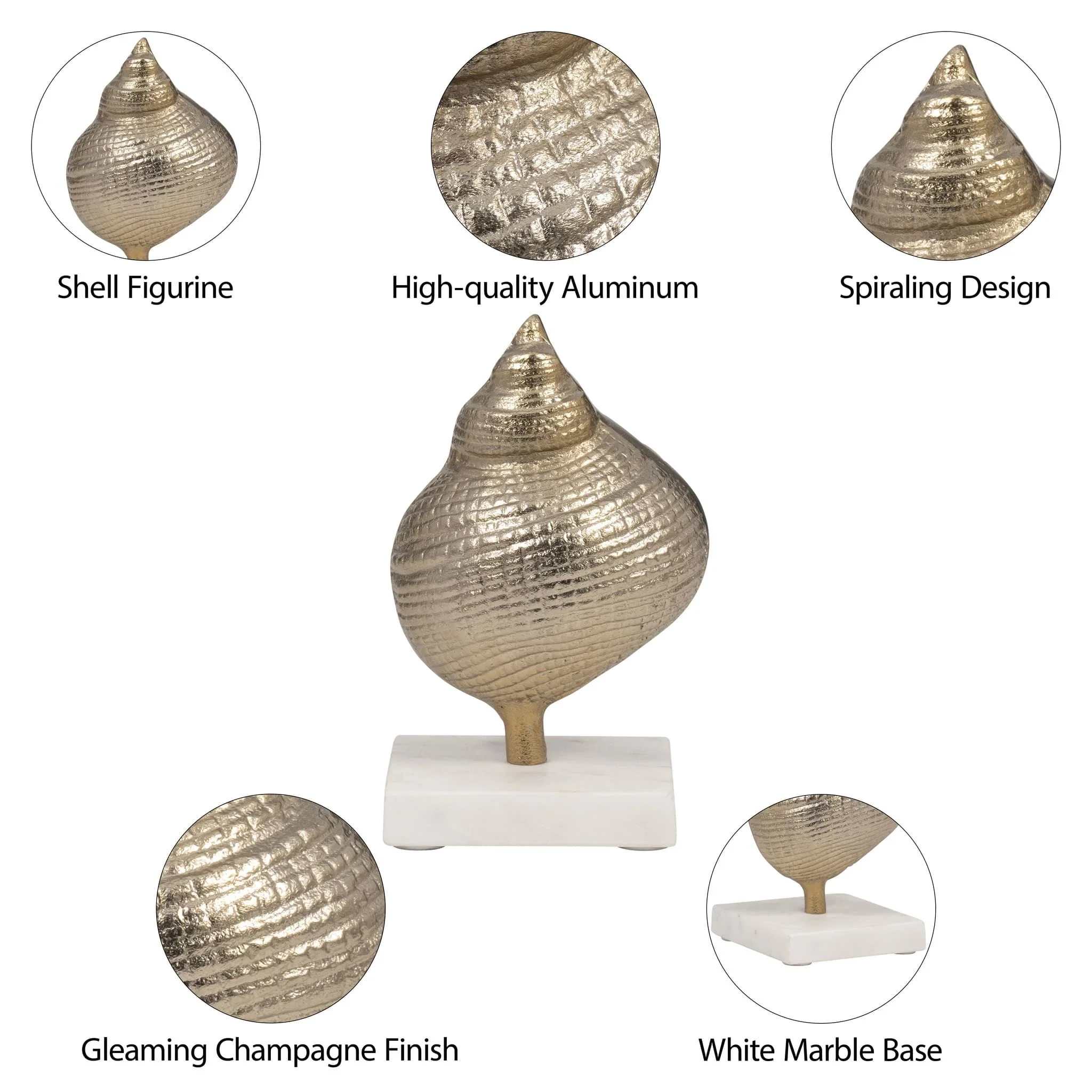Metal, 7" Banded Shell On Marble Base, Champagne - Image 10