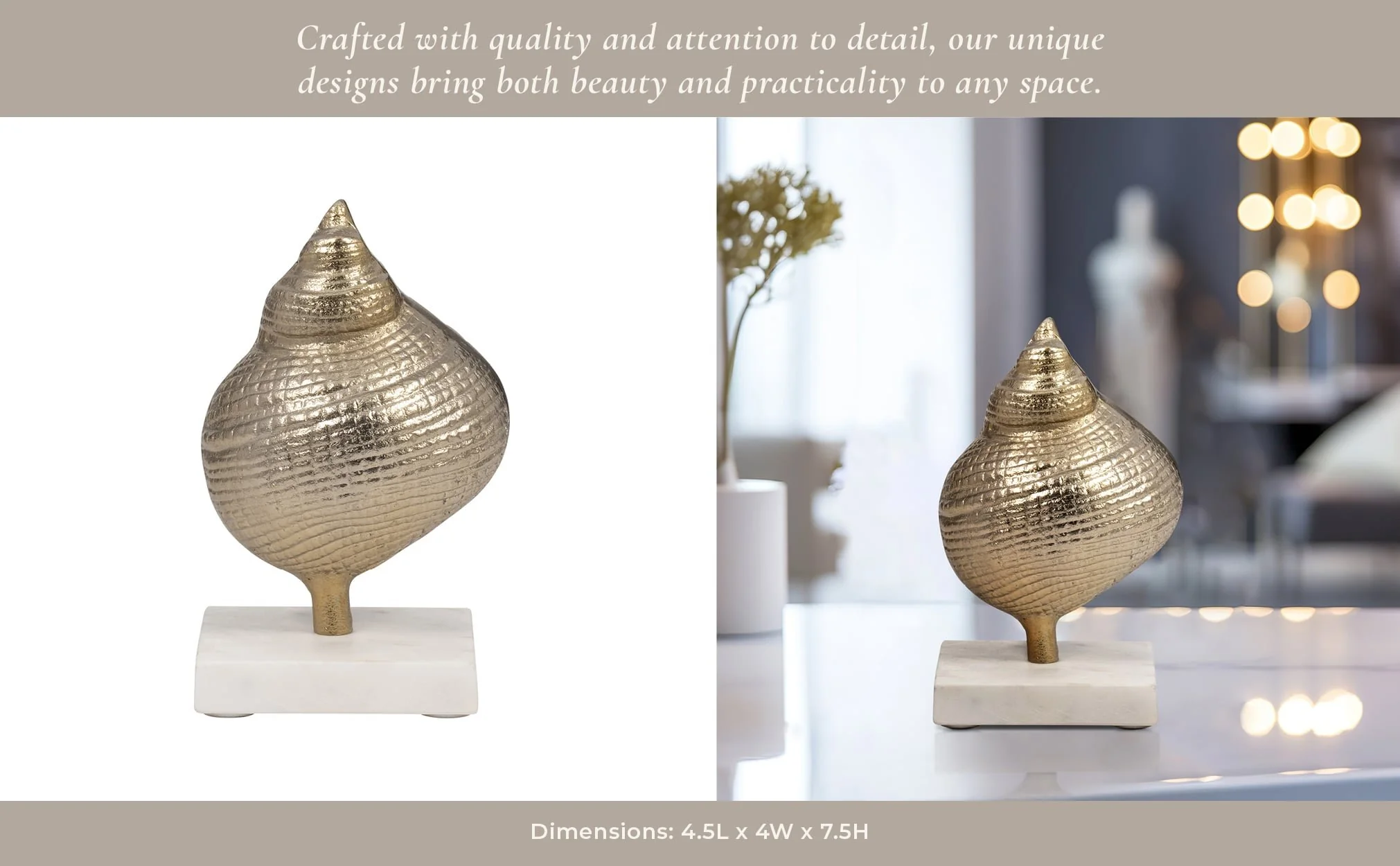 Metal, 7" Banded Shell On Marble Base, Champagne - Image 11
