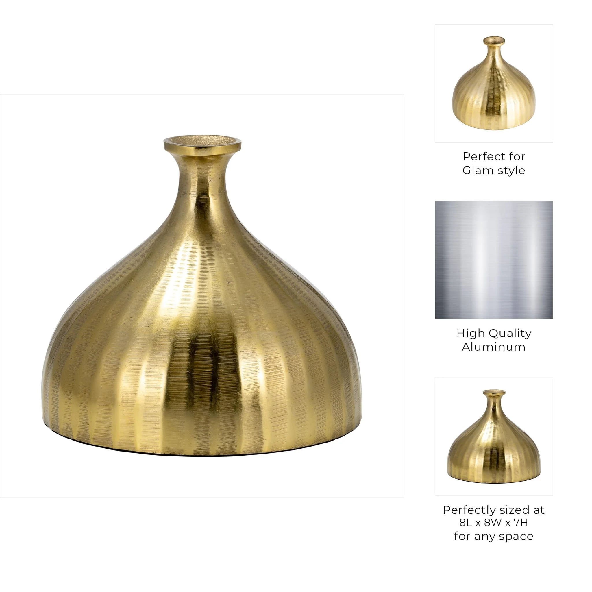 Metal, 7" Bulbous Vase,gold - Image 7