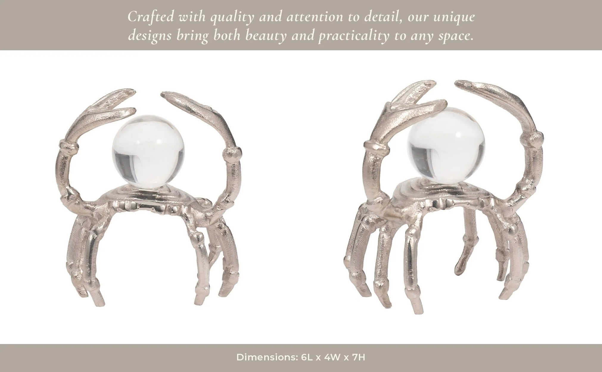 Metal, 7" Dancing Crab W/ Acrylic Ball, Silver - Image 13