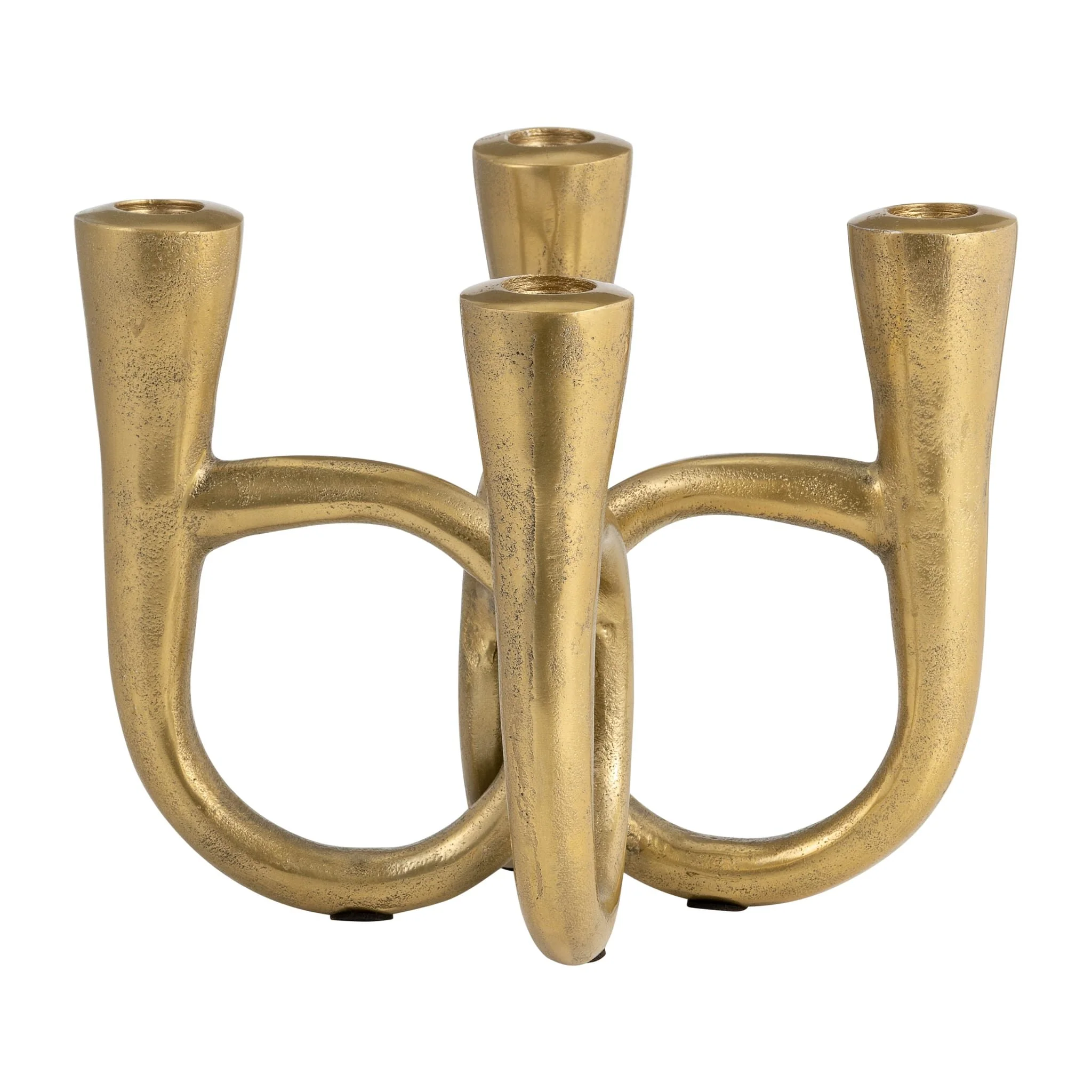 Metal, 7" French Horn 4-taper Candleholder, Gold - Image 2