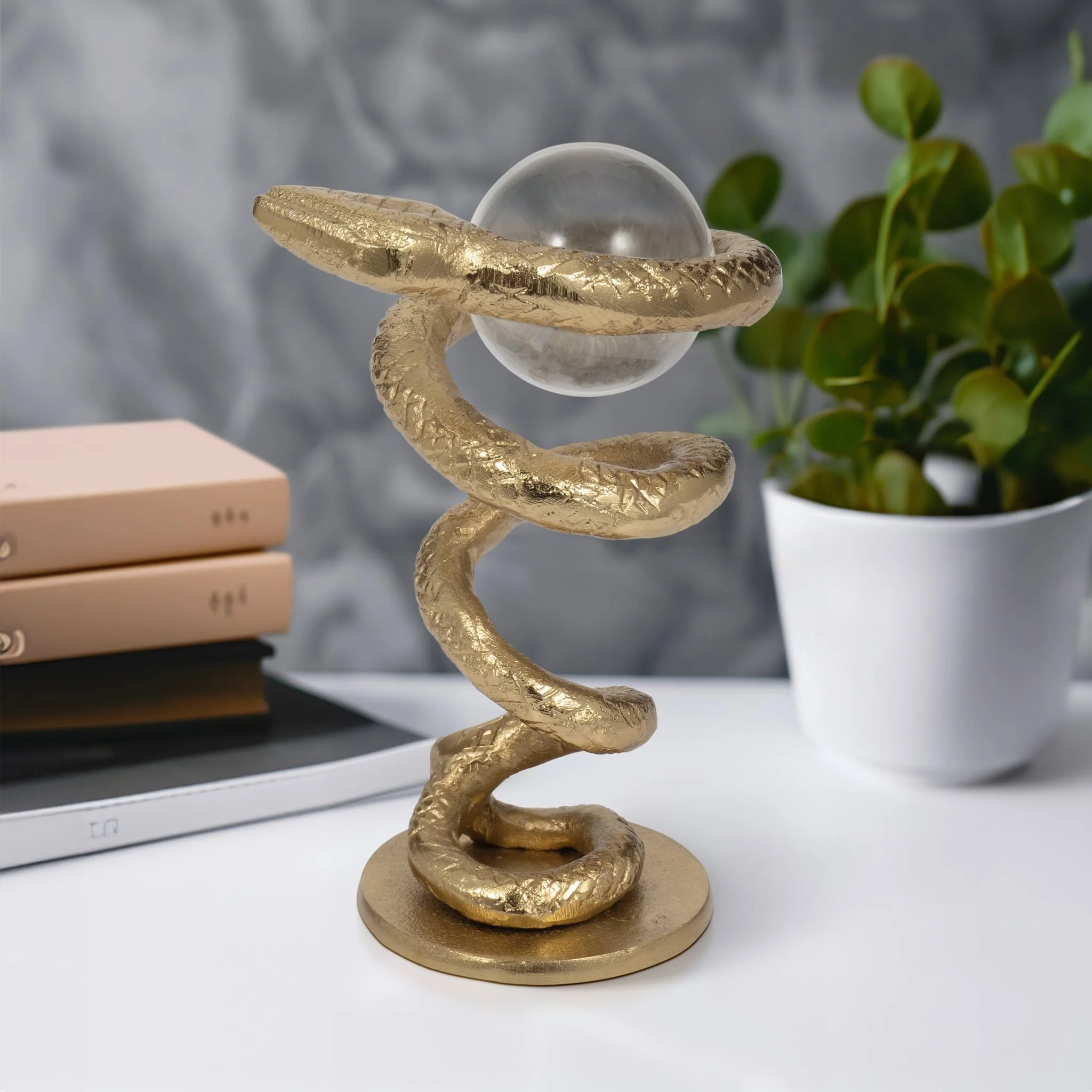 Metal, 7" Snake Coil W/ Acrylic Ball, Gold - Image 10