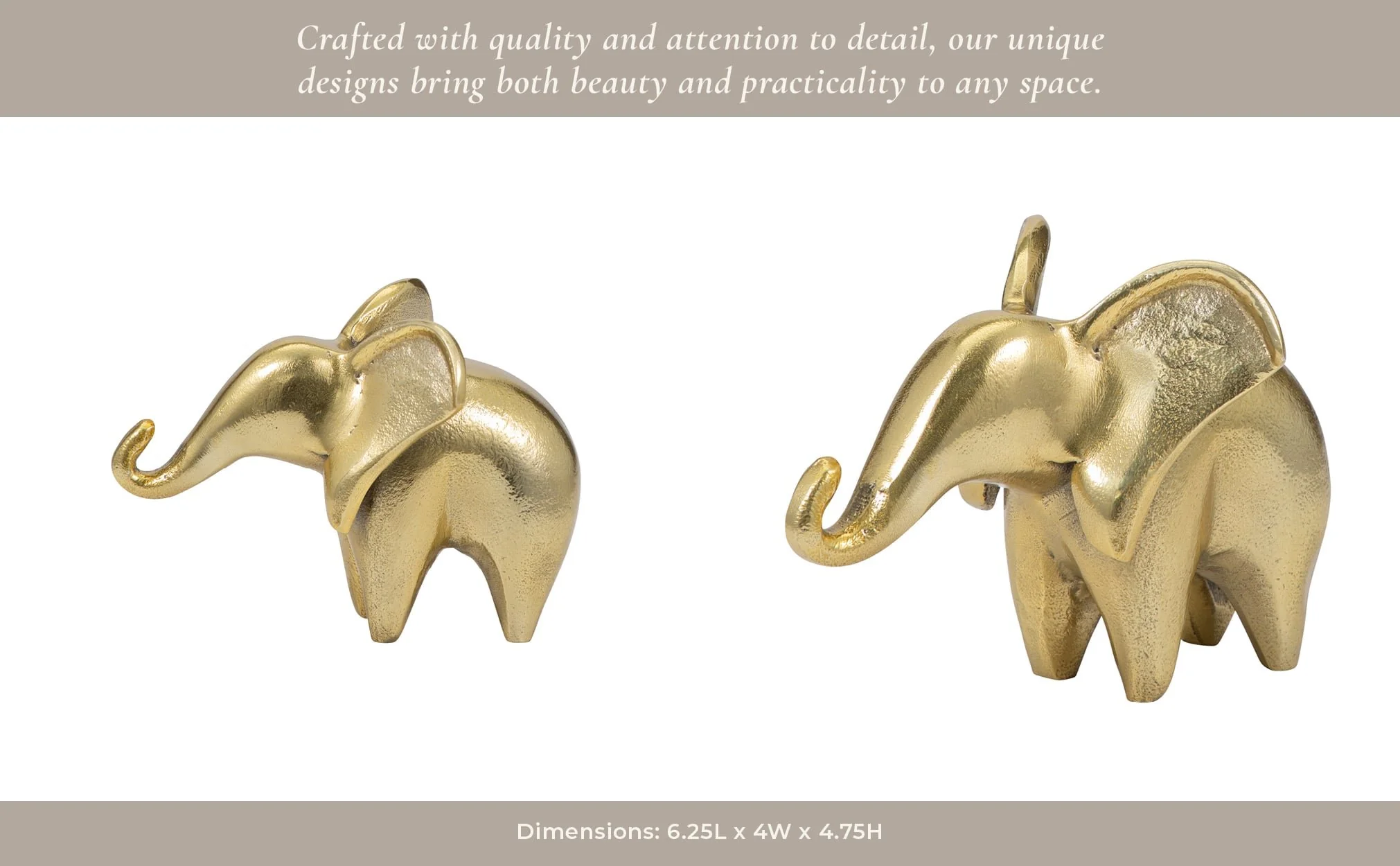 Metal, 7" Trunk Up Elephant, Gold - Image 12