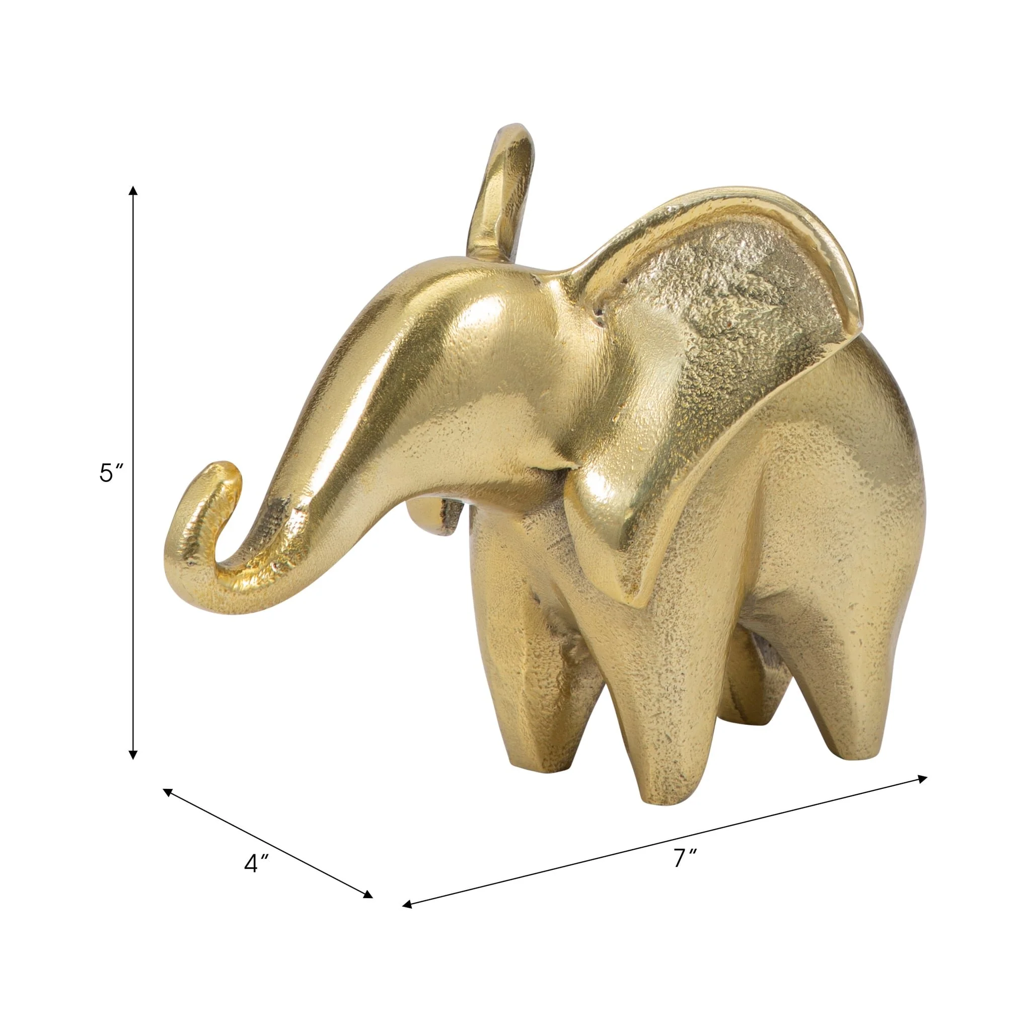 Metal, 7" Trunk Up Elephant, Gold - Image 8