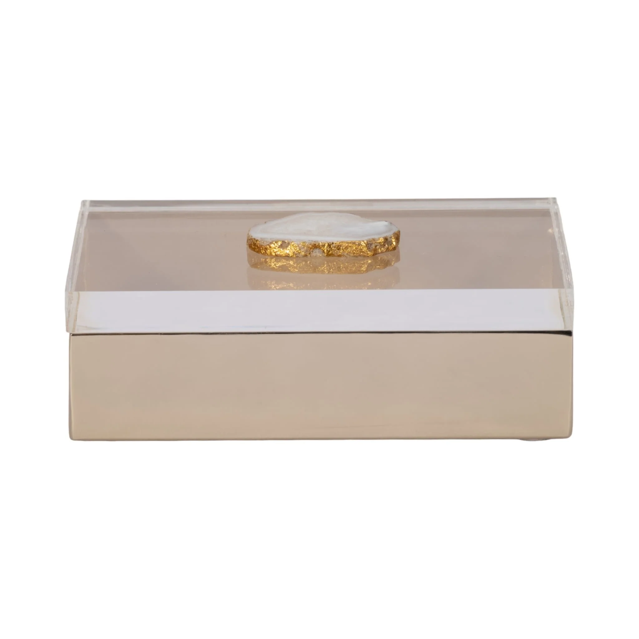 Metal, 7x5 Box W/ Acrylic Lid Agate Knob, Multi