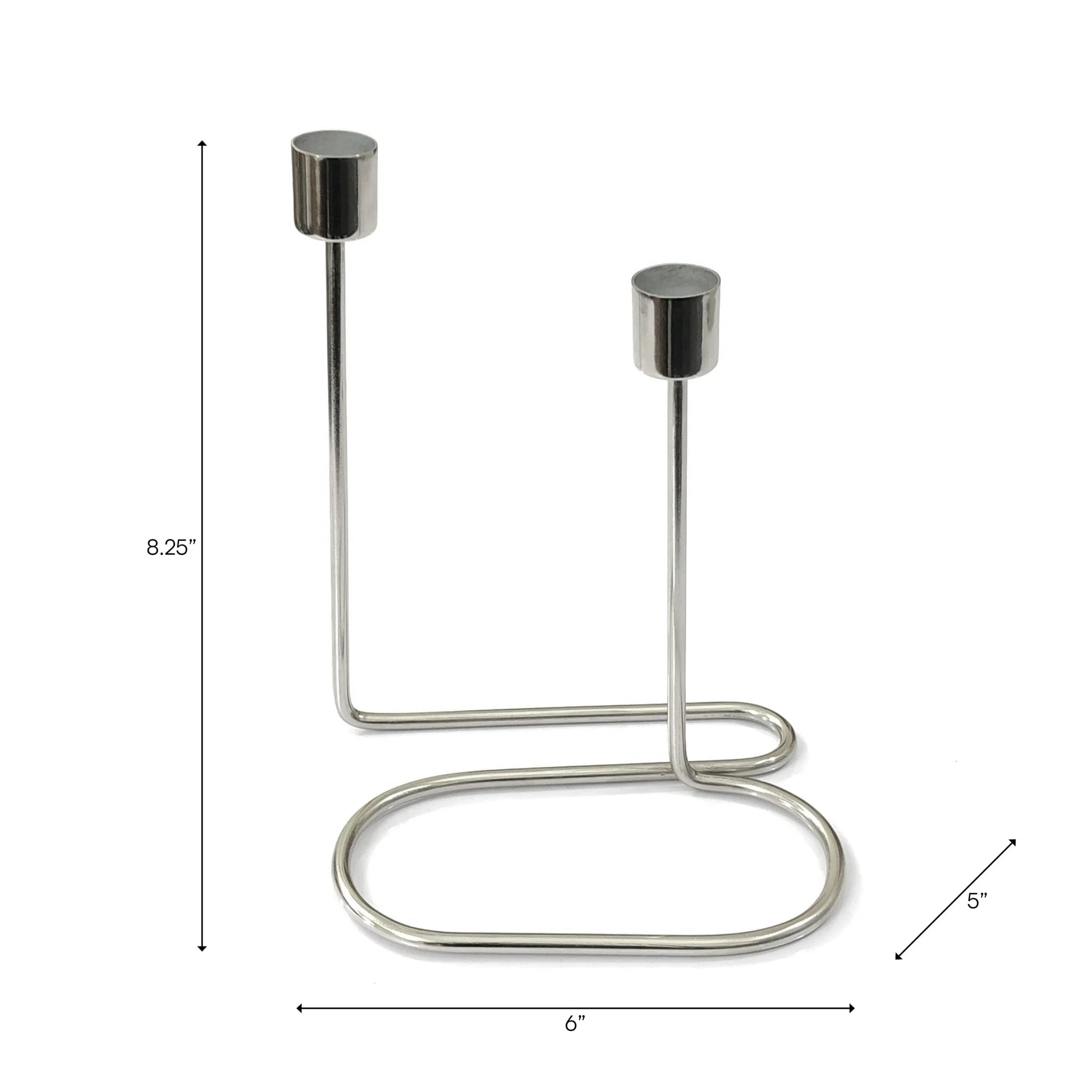 Metal, 8" Double Swirl 2-taper Holder, Silver - Image 2