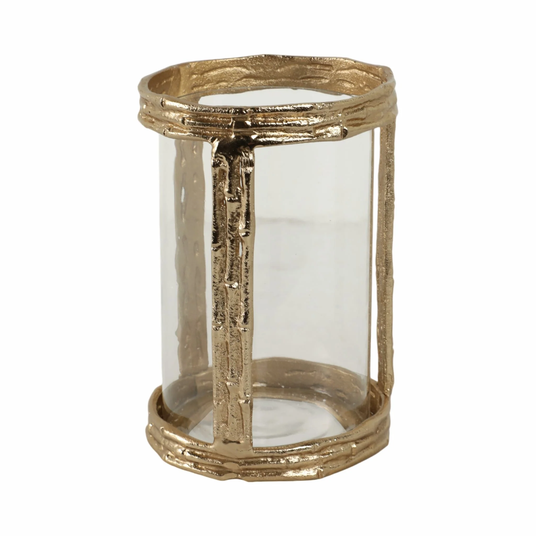 Metal, 8" Hurricane W Glass, Gold - Image 3