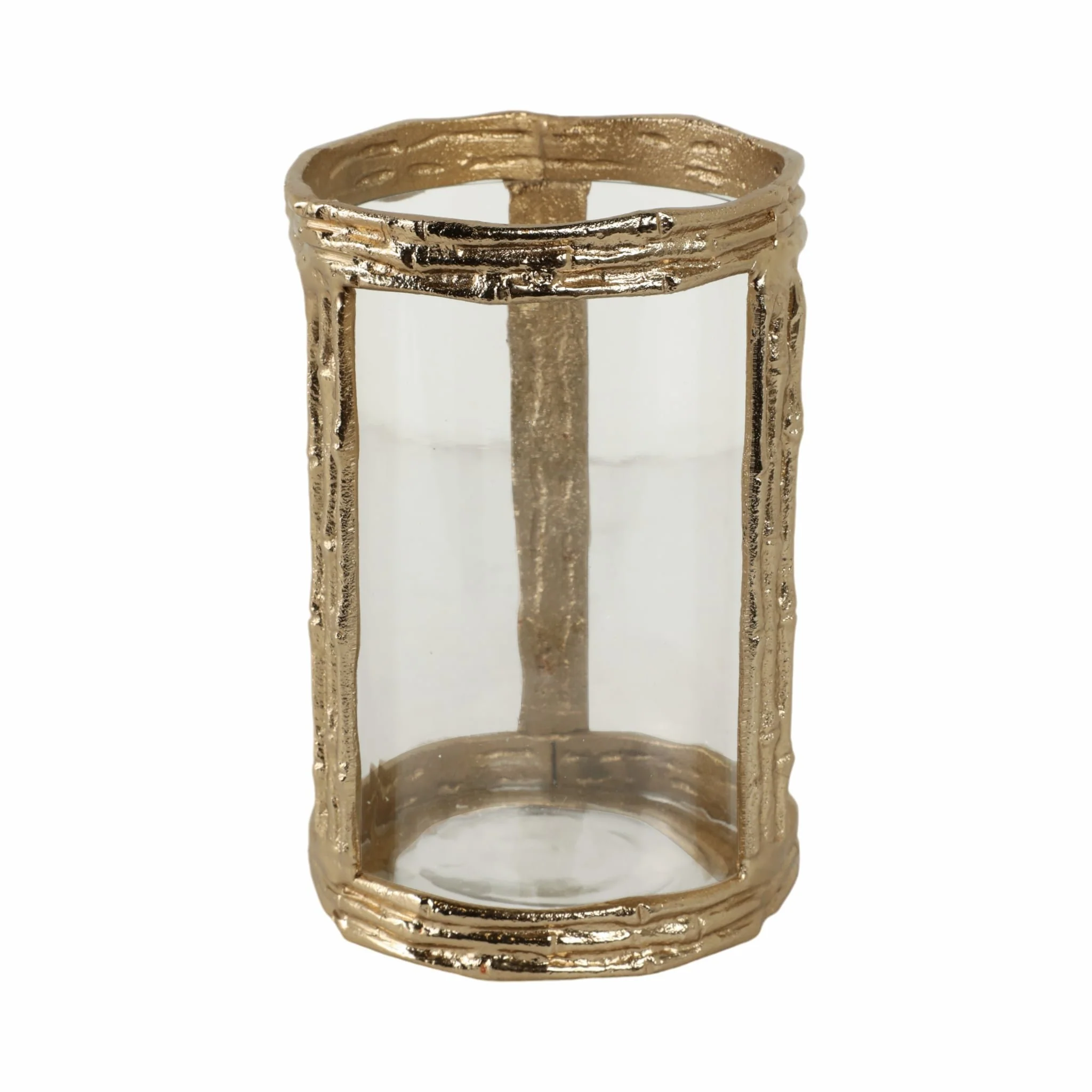 Metal, 8" Hurricane W Glass, Gold - Image 5